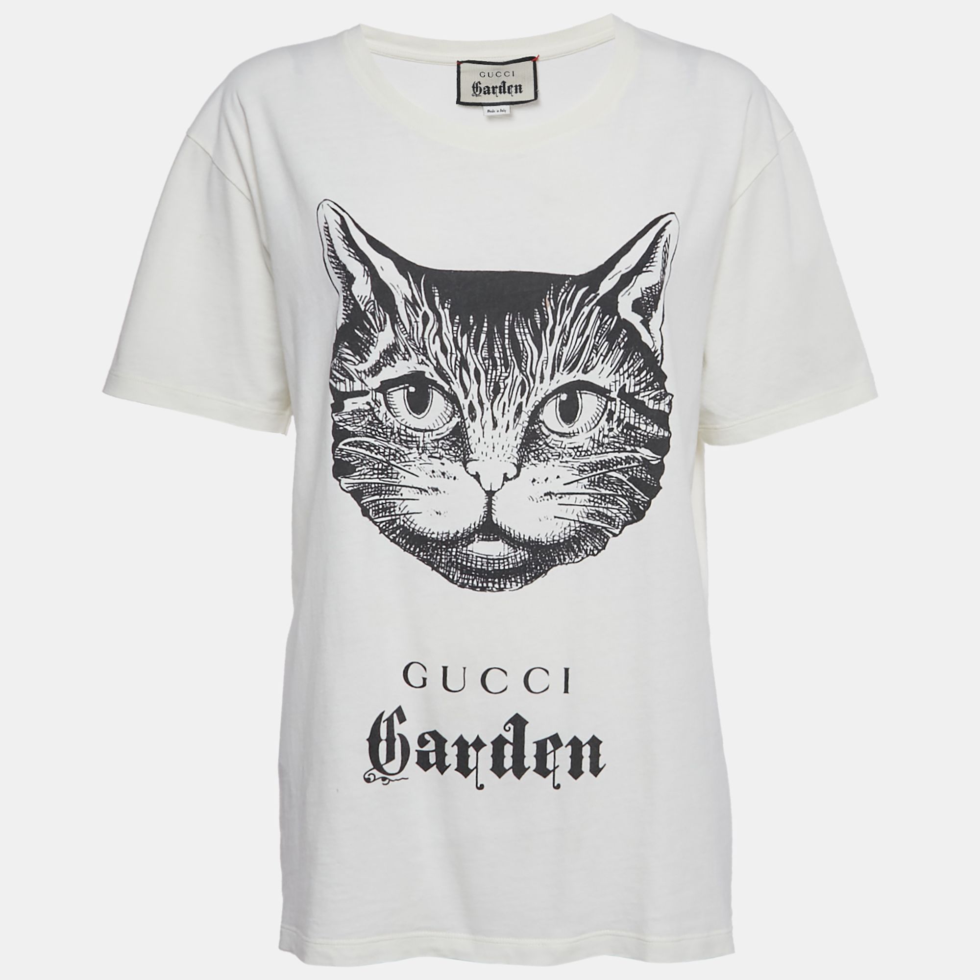 Pre-owned Gucci Garden White Cat Print Cotton Crewneck T-shirt L