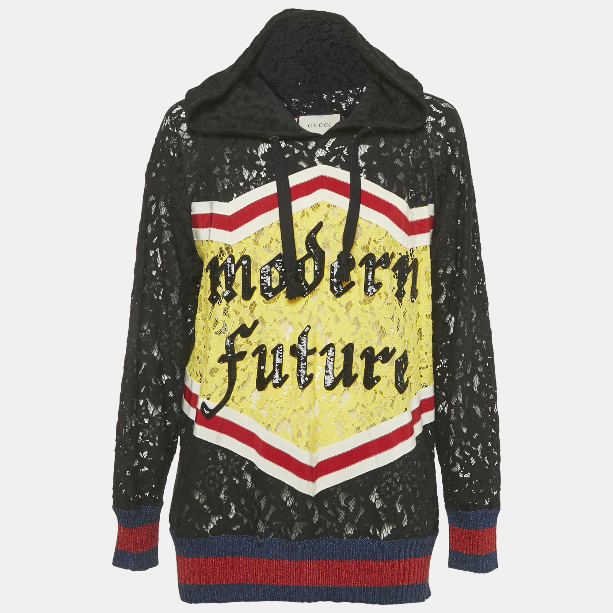 

Gucci Black Lace Modern Future Sequin Detail Hooded Sweatshirt S