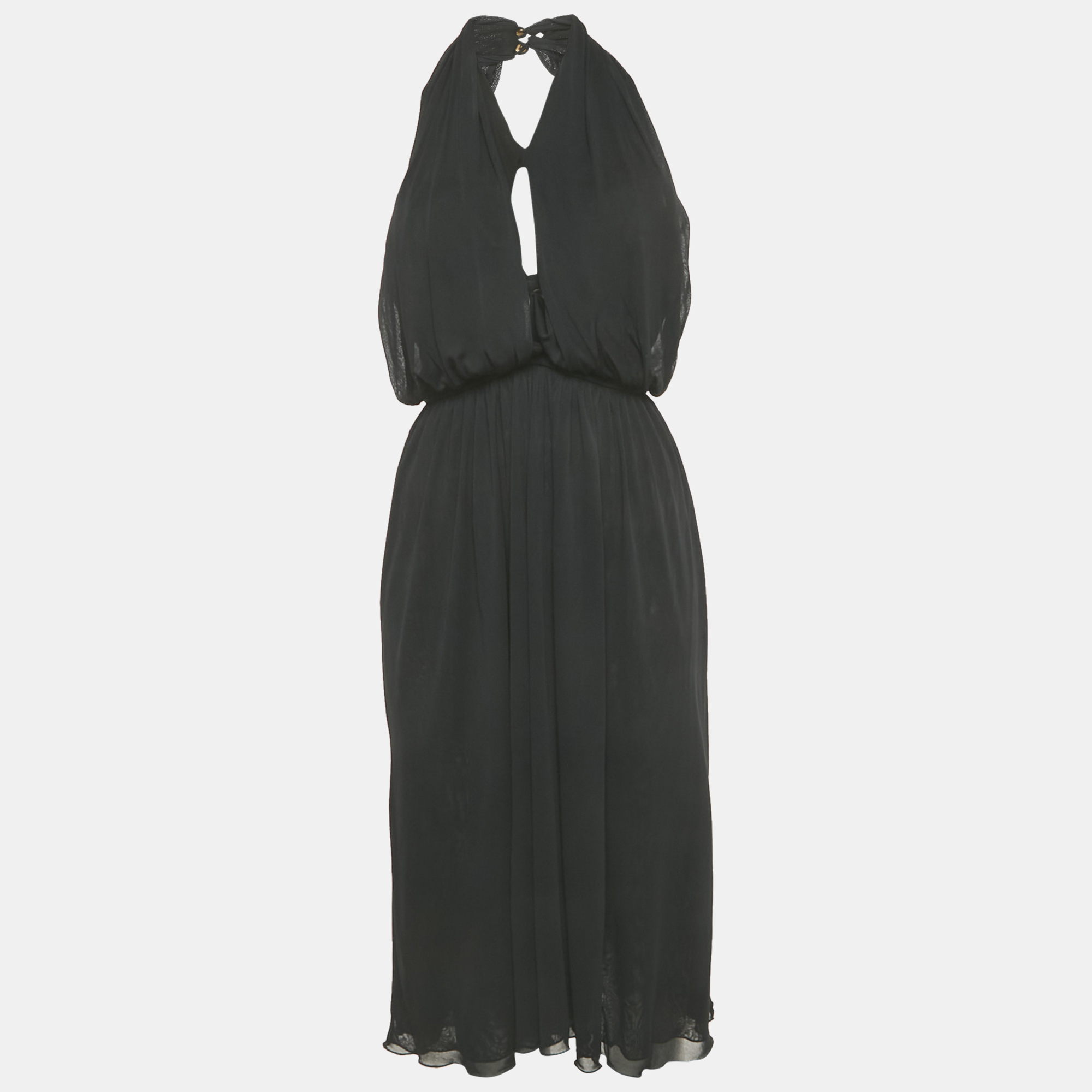 Gucci Black Jersey Halter Neck Midi Dress S