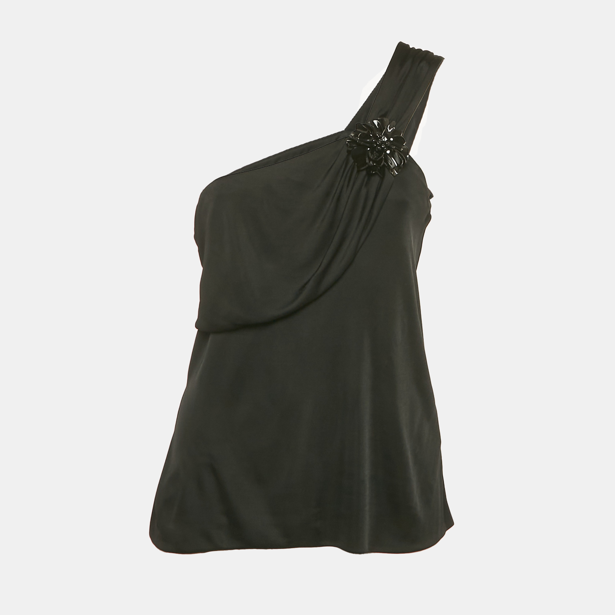 

Gucci Black Jersey Floral Brooch Detail One-Shoulder Top M