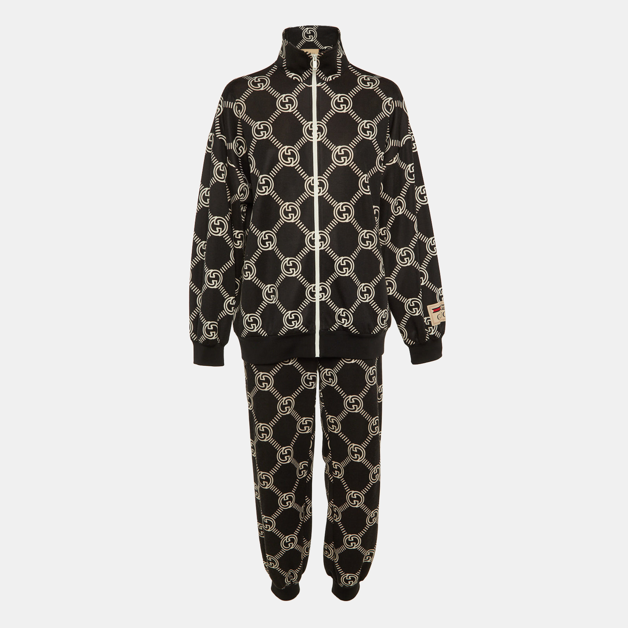 Pre-owned Gucci Black Interlocking G Cotton Blend Zip Jacket & Joggers Set L