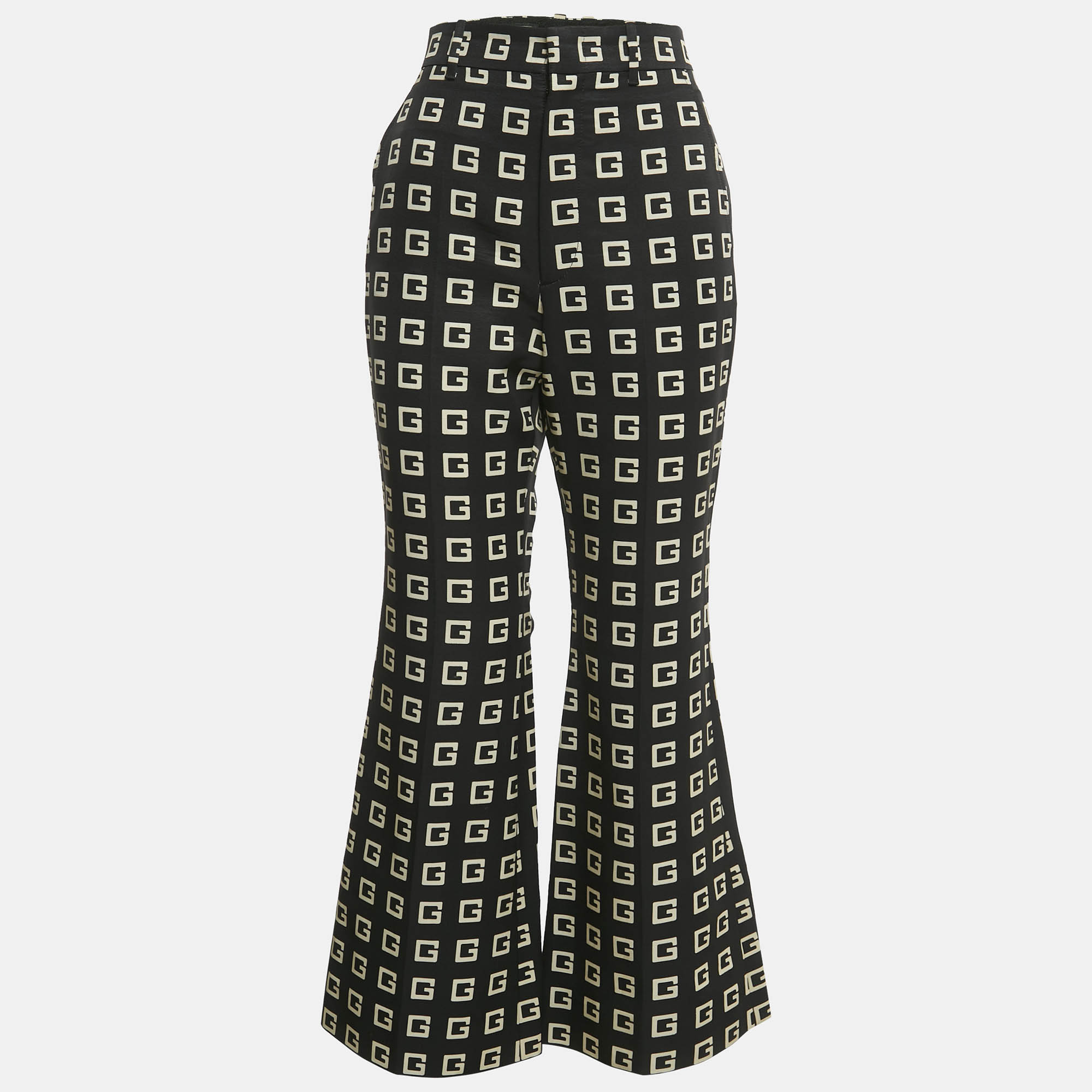 Pre-owned Gucci Black G Print Cotton Blend Flared Trousers S