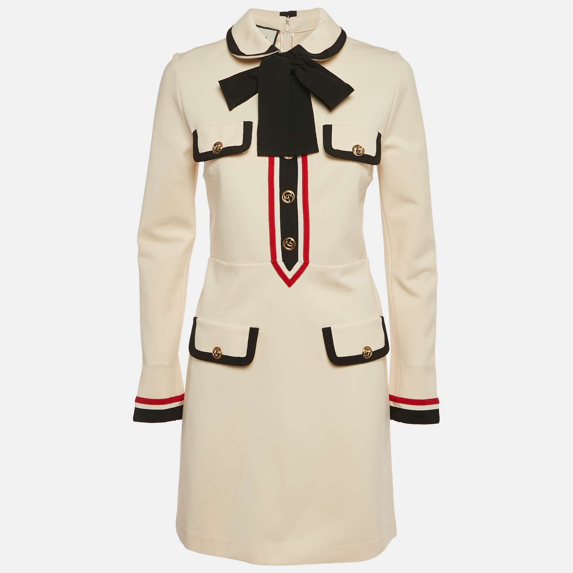 

Gucci Cream Jersey Tie-Up Collar Mini Dress M, Beige