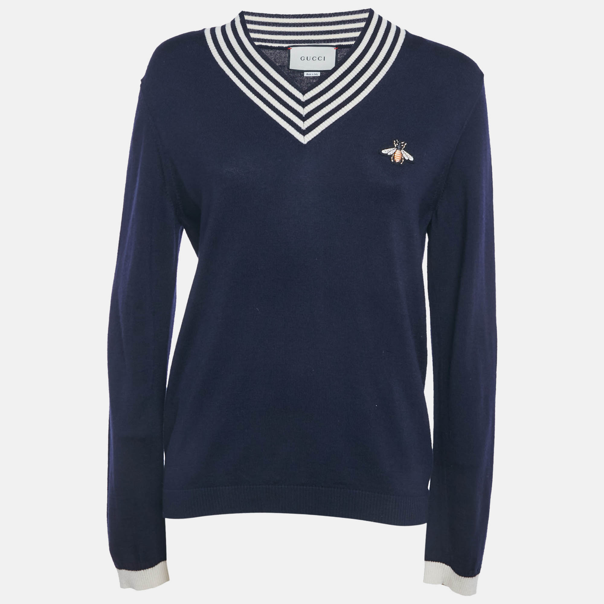 

Gucci Navy Blue Wool Knit V-Neck Sweater S