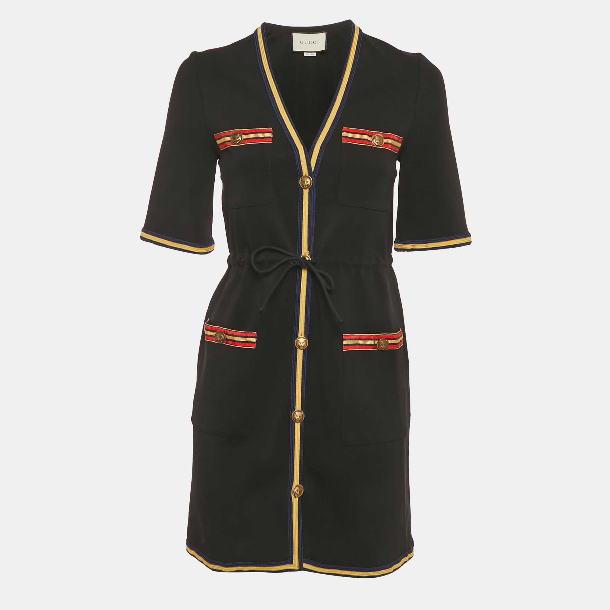 

Gucci Black Crepe Stripe Trim Detail Mini Dress XS