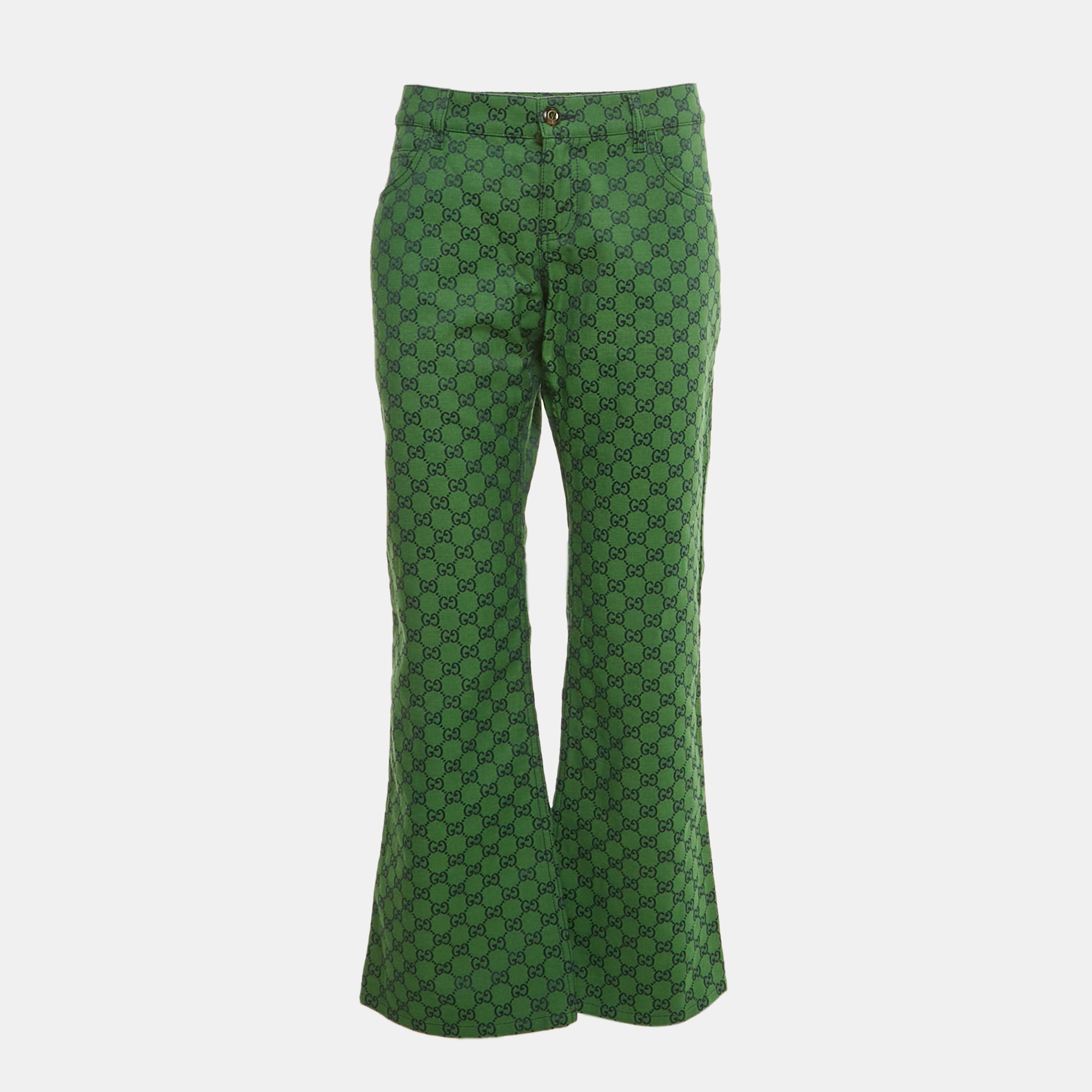 

Gucci Green GG Jacquard Flared Jeans XXL Waist 36"