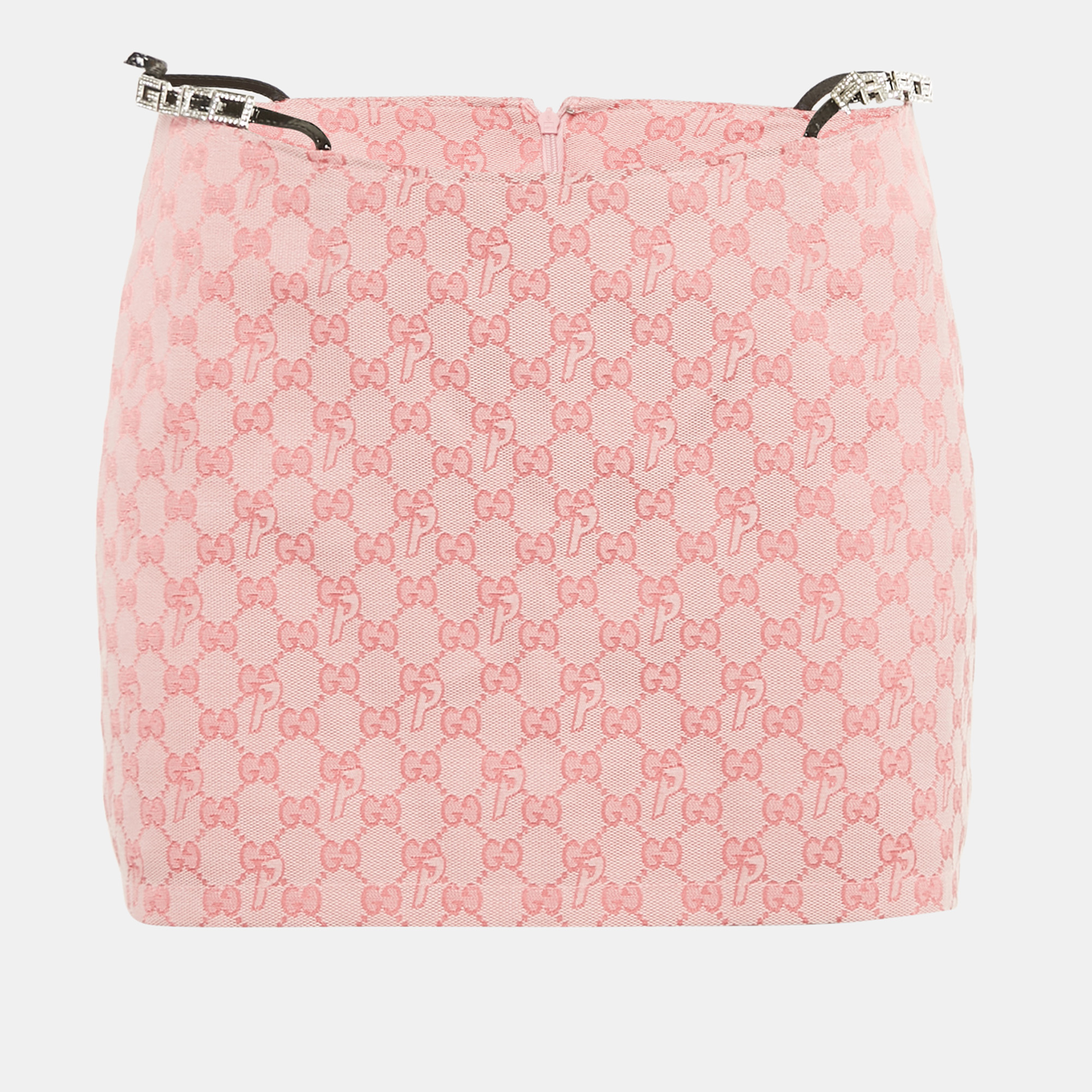 Pre-owned Gucci X Palace Pink Gg Jacquard Crystal Details Mini Skirt S
