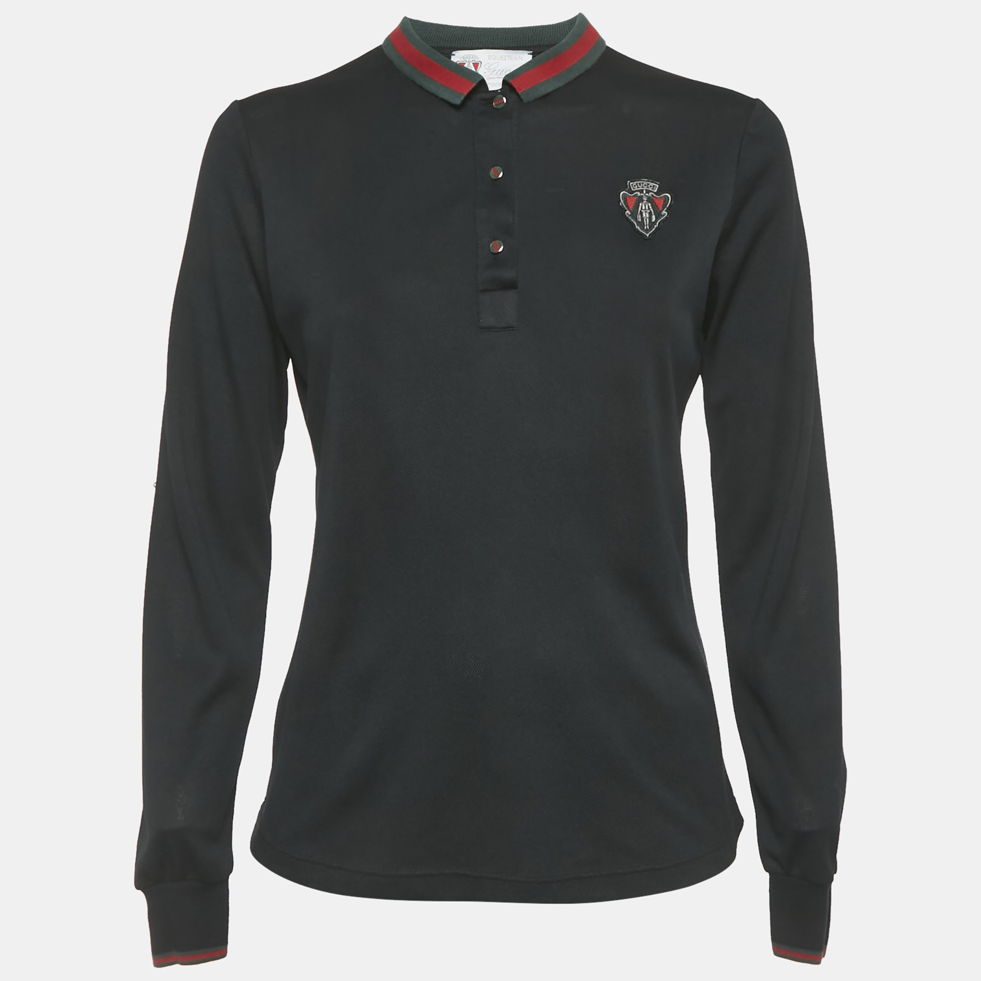 

Gucci Equestrian Black Logo Applique Jersey Long Sleeve Polo T-Shirt S