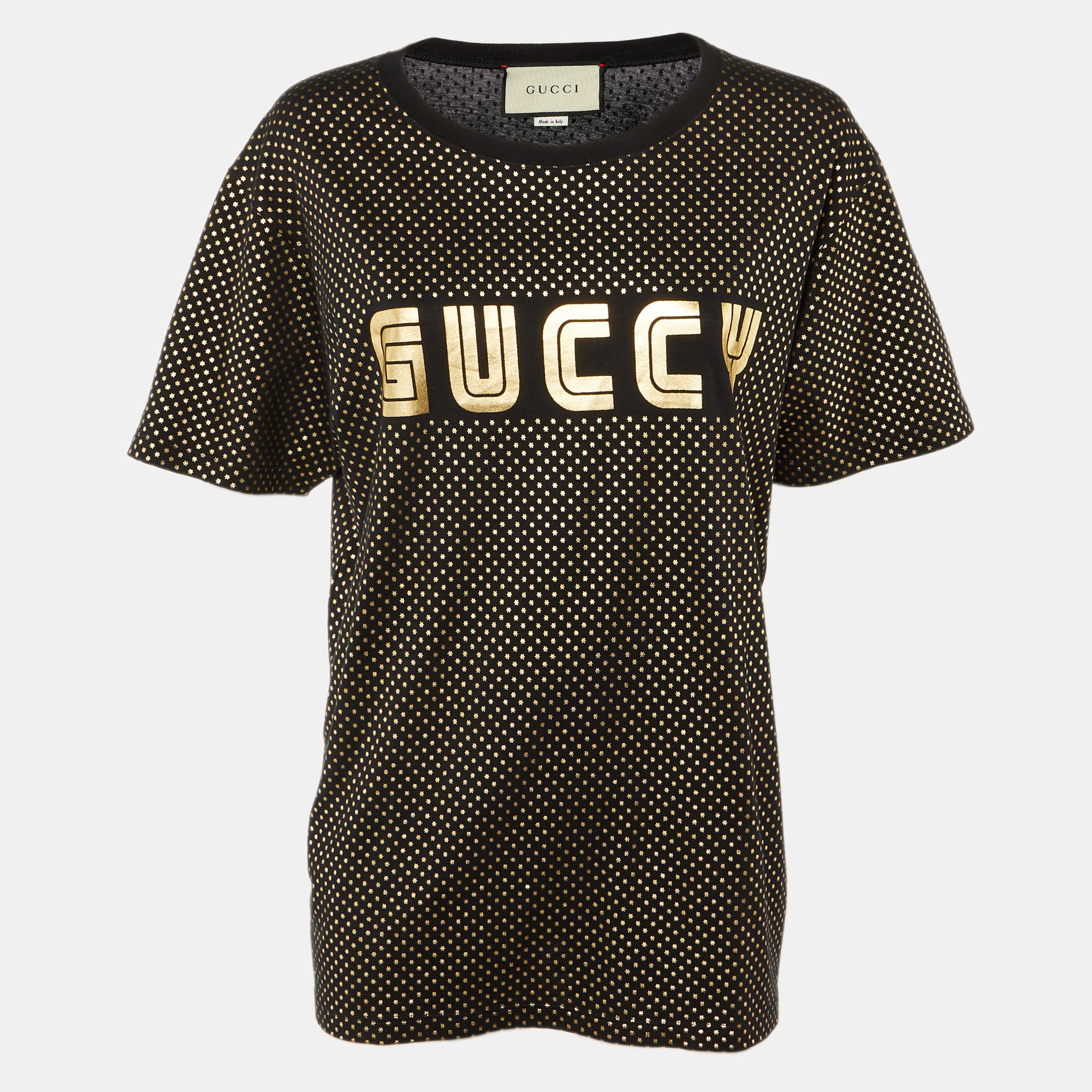 

Gucci Black Star Guccy Print Cotton Crew Neck T-Shirt M