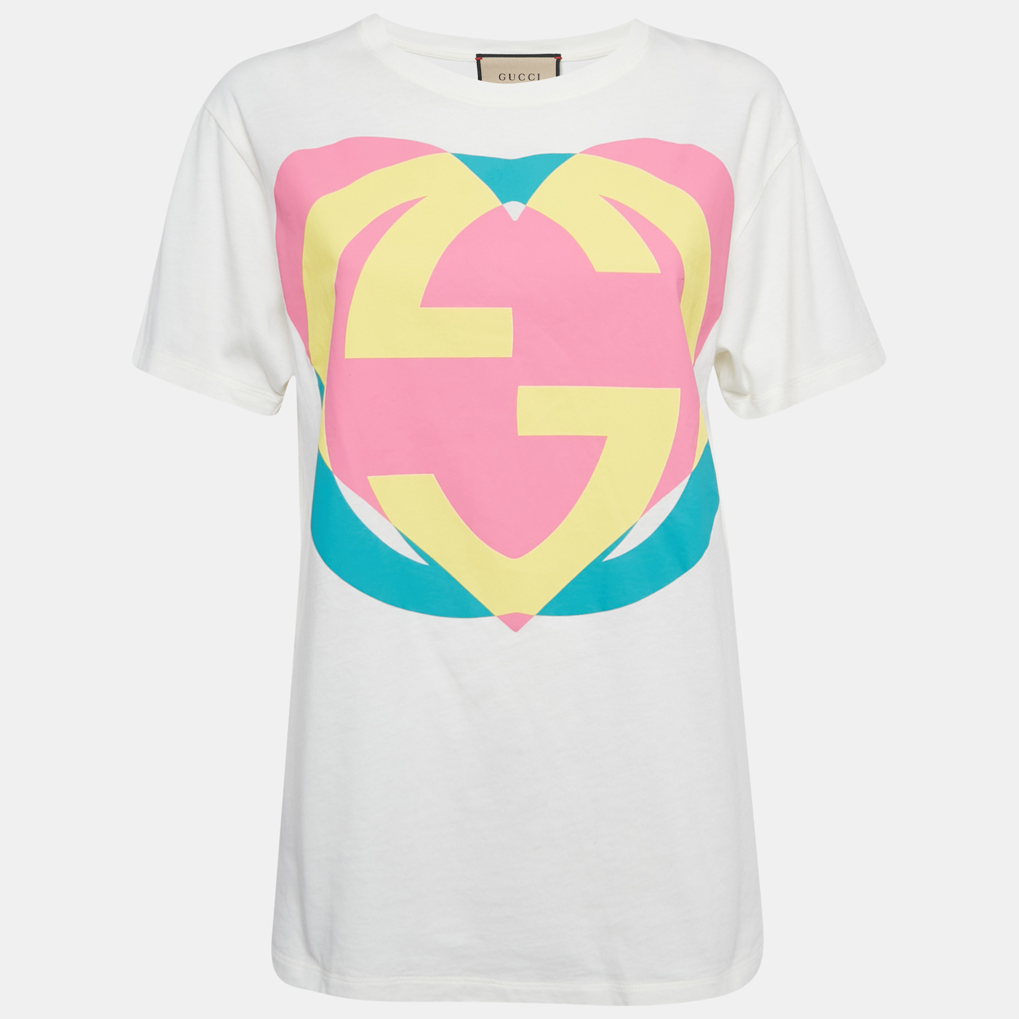 Pre-owned Gucci White Interlocking G Heart Print Cotton Oversized T-shirt Xxs