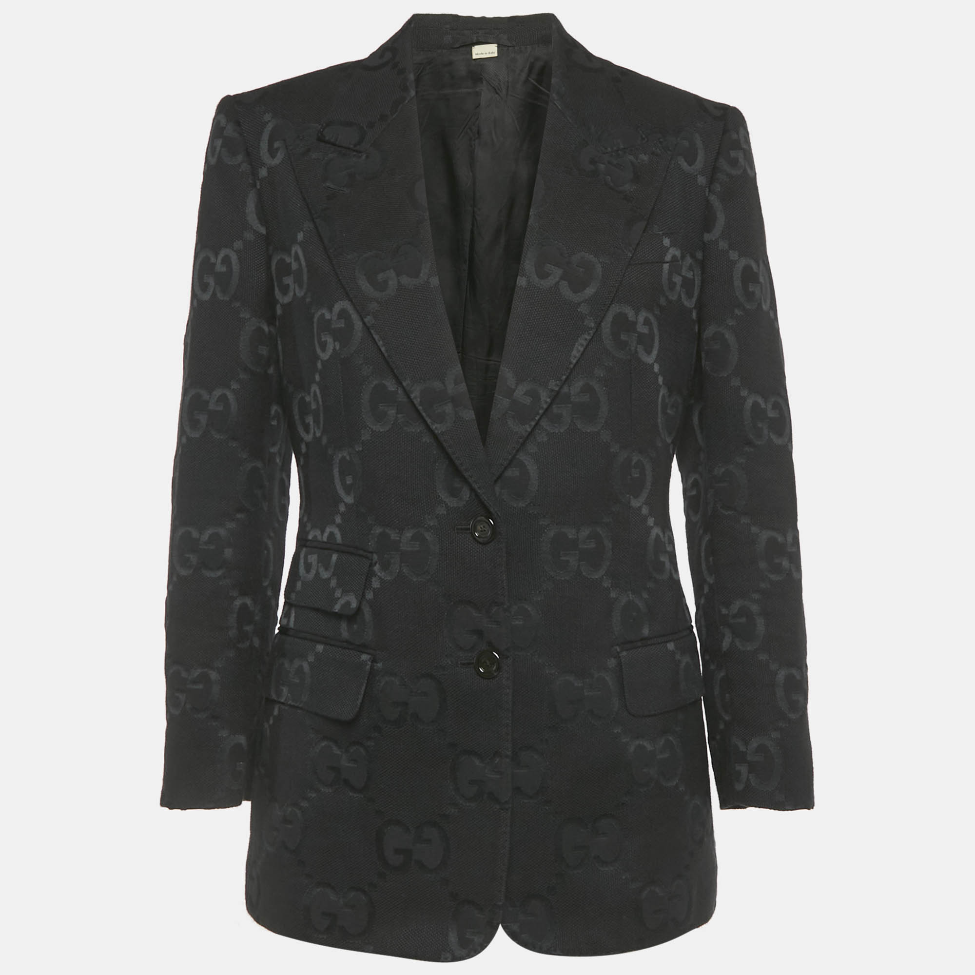 

Gucci Black GG Jacquard Single Breasted Blazer M