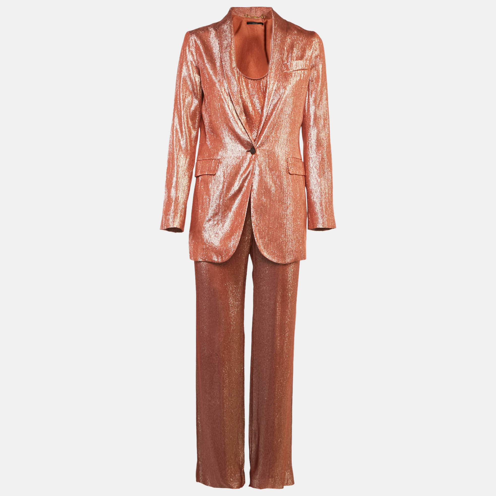 Pre-owned Gucci Iridescent Rust Lame & Silk 3 Piece Set S/m In Brown