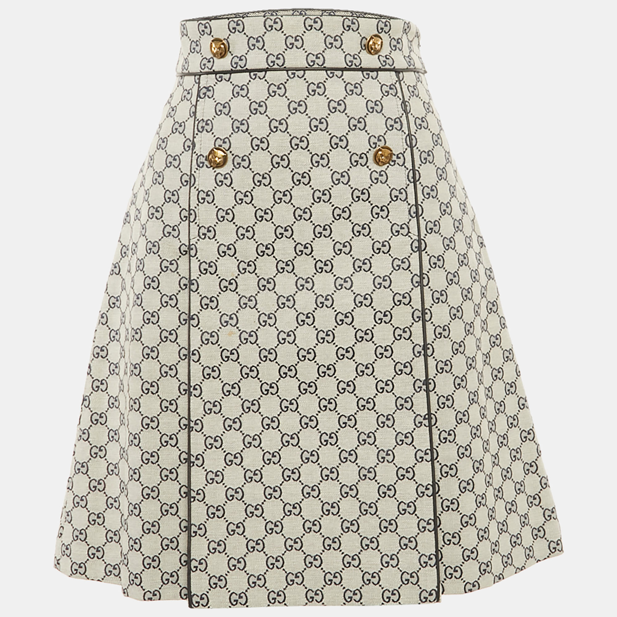Pre-owned Gucci Blue Gg Supreme Jacquard Button Detail Knee-length Skirt S
