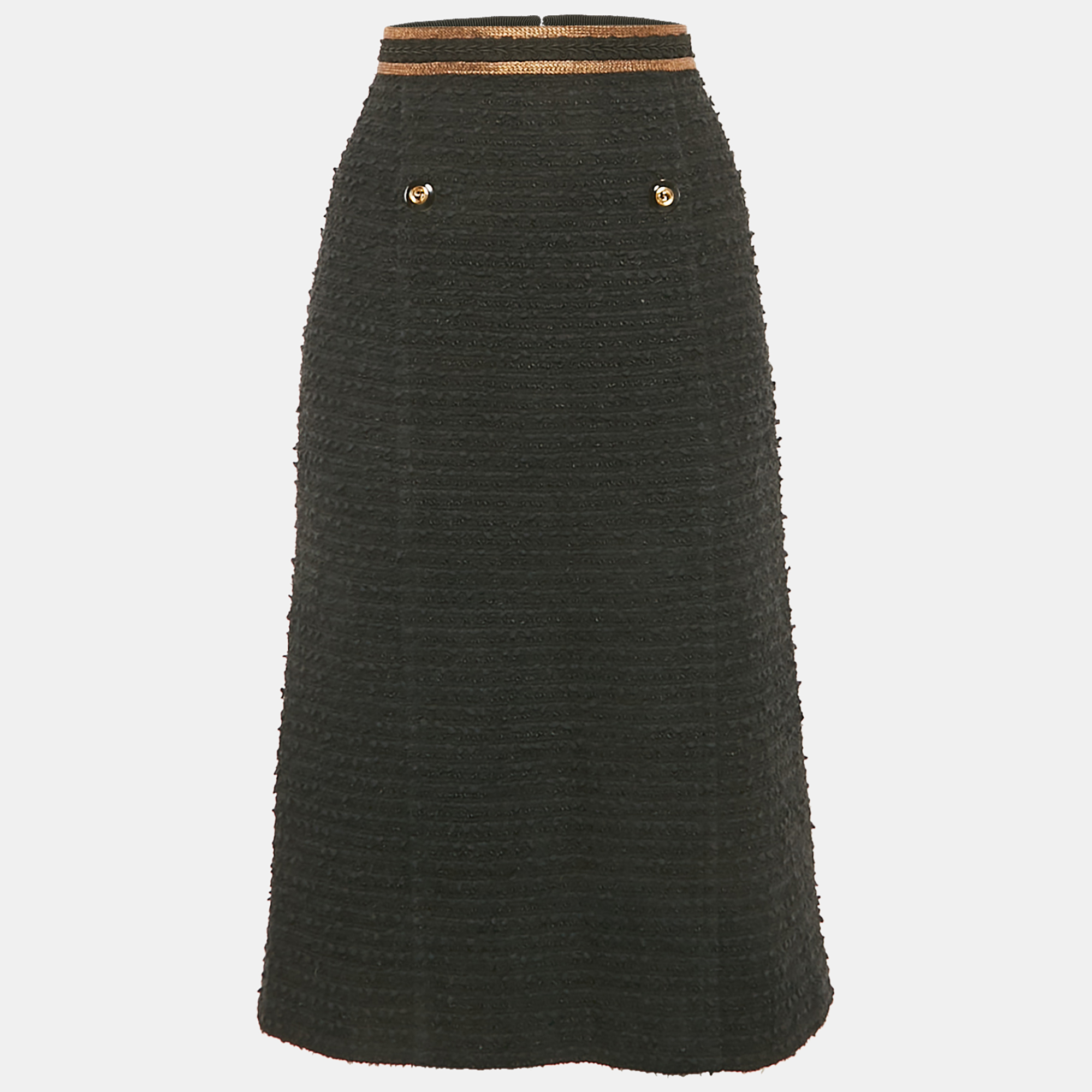 

Gucci Black Tweed Embroidered Trim Midi Skirt M