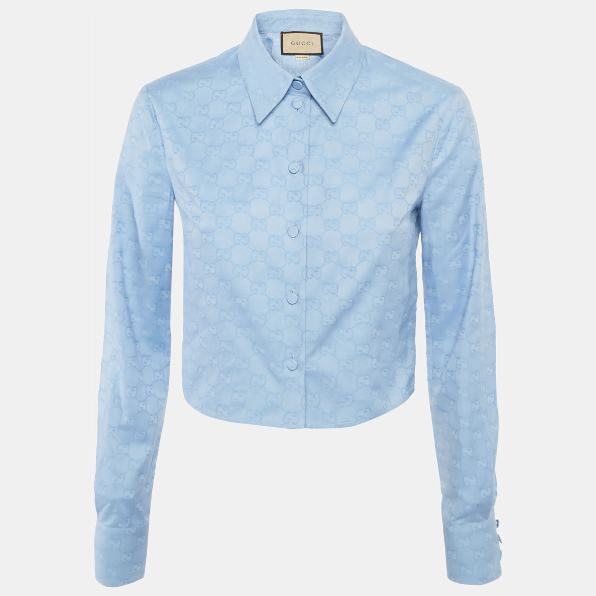 Gucci Blue GG Cotton Cropped Full Sleeve Shirt S