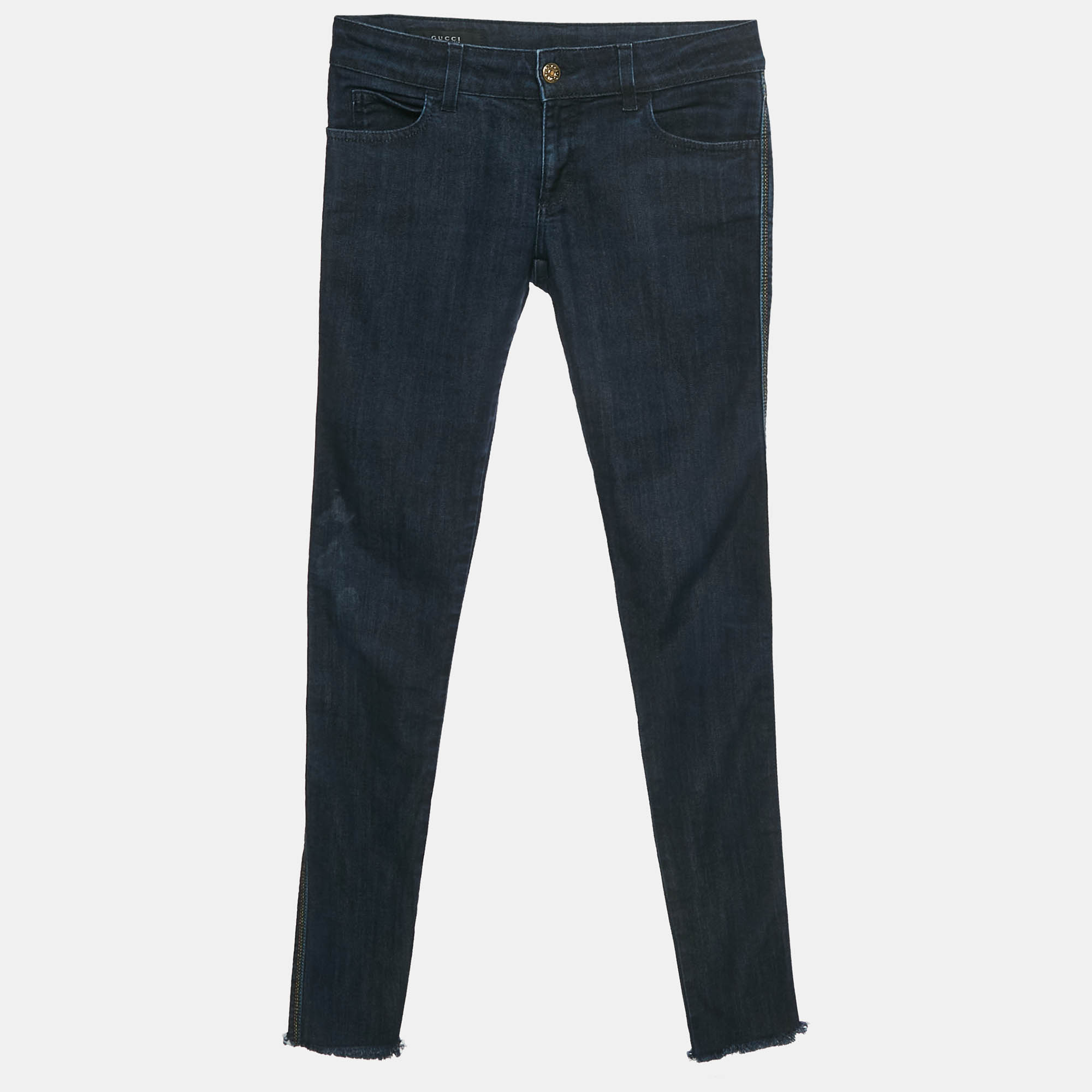 

Gucci Dark Blue Denim Rainbow Detail Raw Edge Denim S Waist 27"