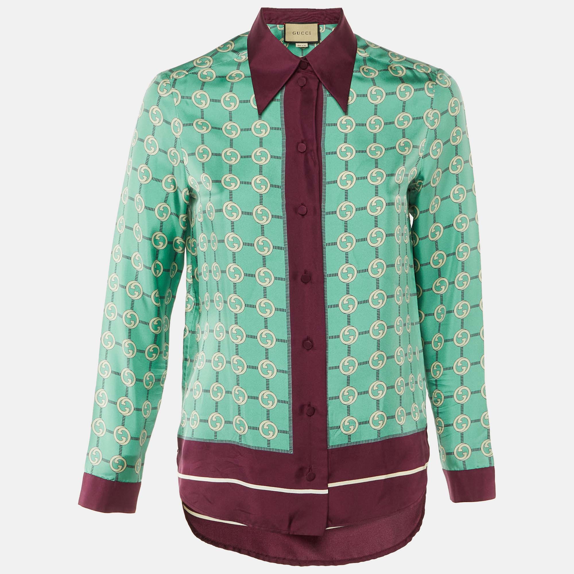 Gucci Green Interlocking G Print Silk Button Front Shirt S