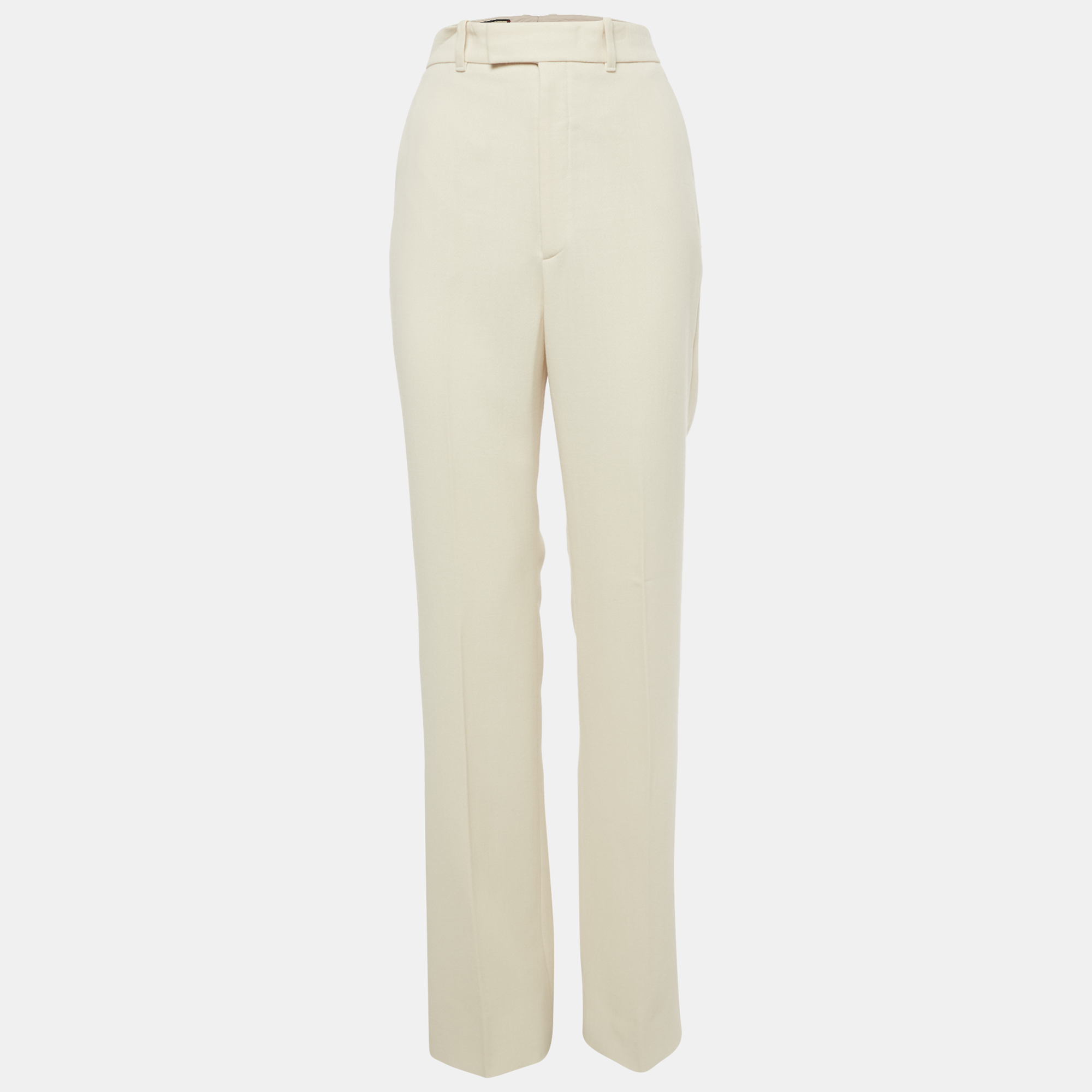 Pre-owned Gucci Cream Crepe Wool Wide Leg Formal Trousers M In White