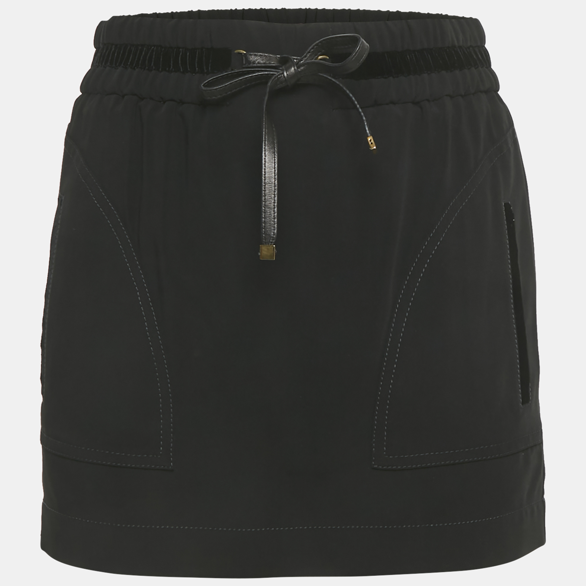 

Gucci Black Crepe Velvet Trim Drawstring Mini Skirt S