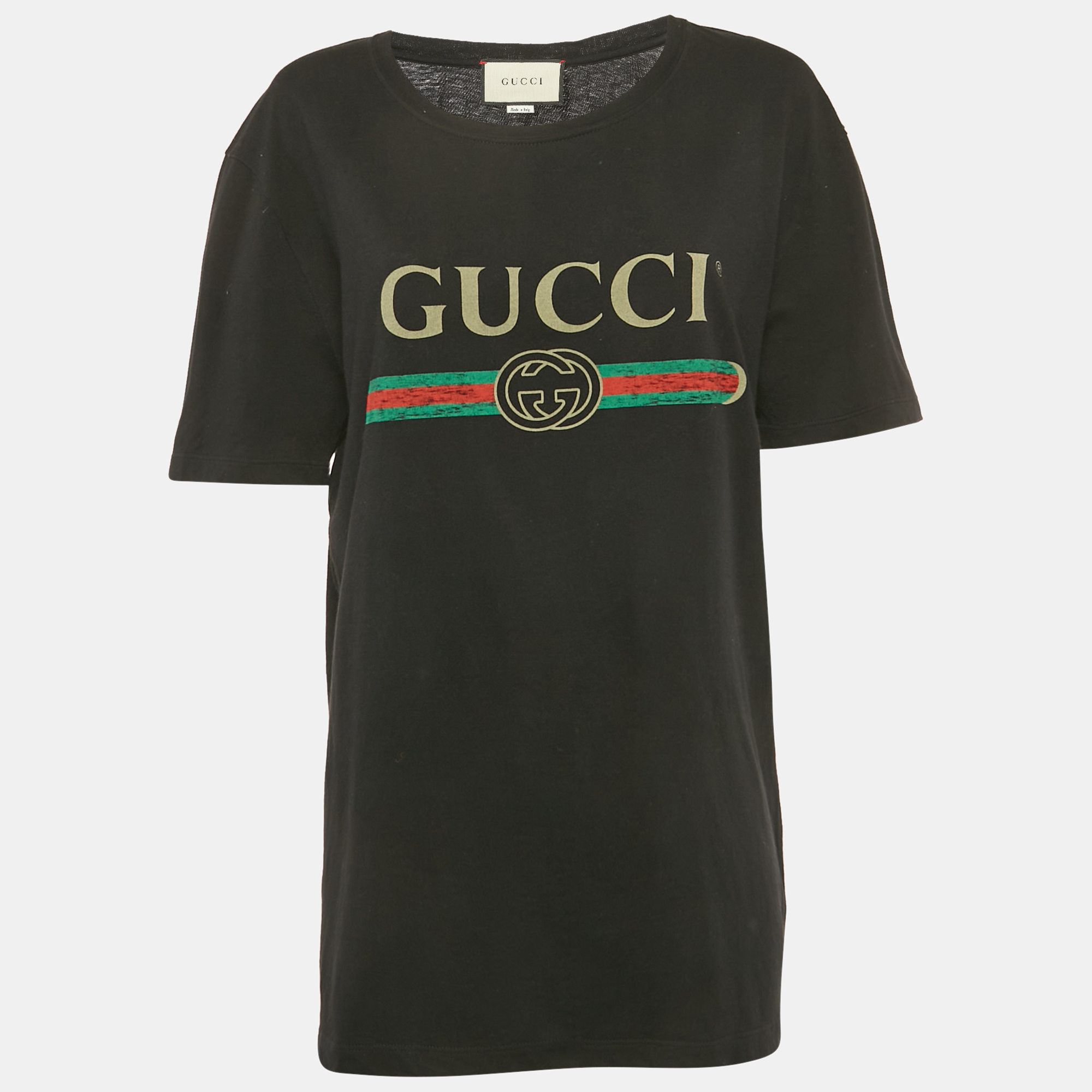 Gucci Black Vintage Logo Print Jersey Distressed T-Shirt M
