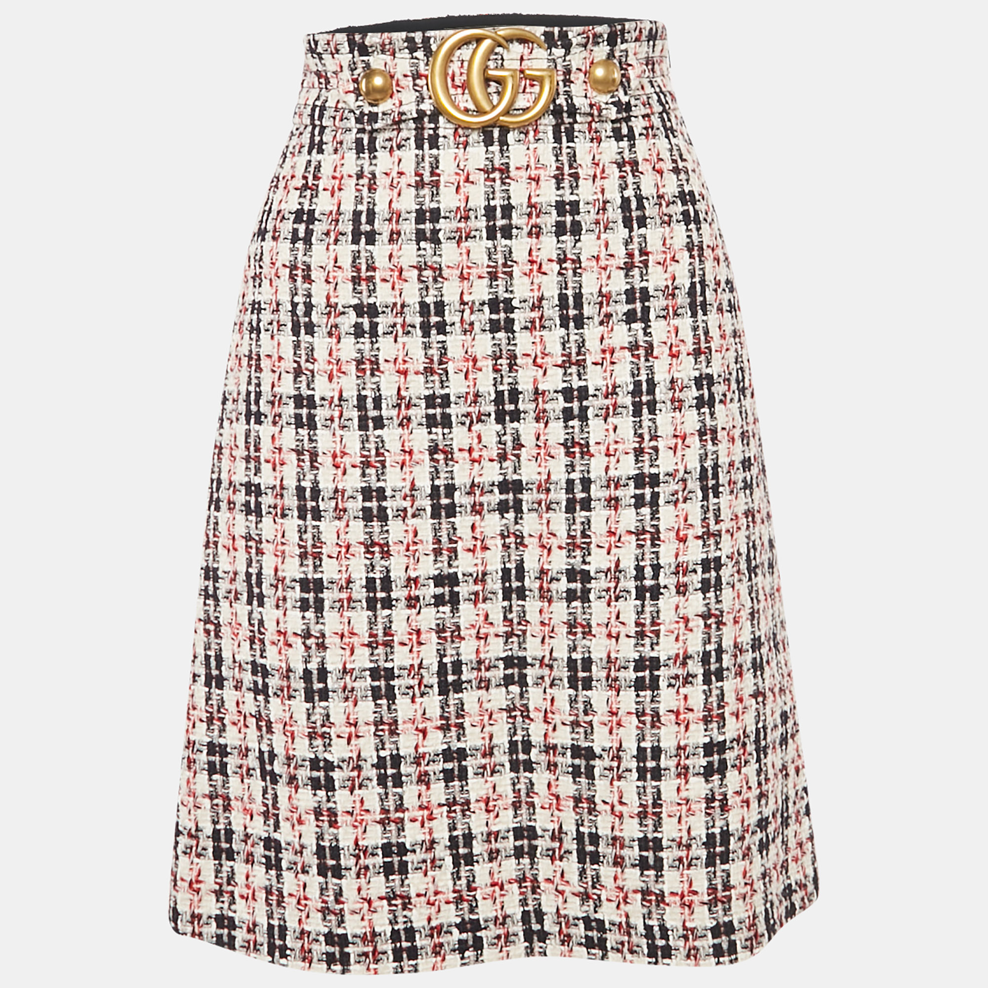Gucci White/Red Tweed GG Detail Pencil Skirt S