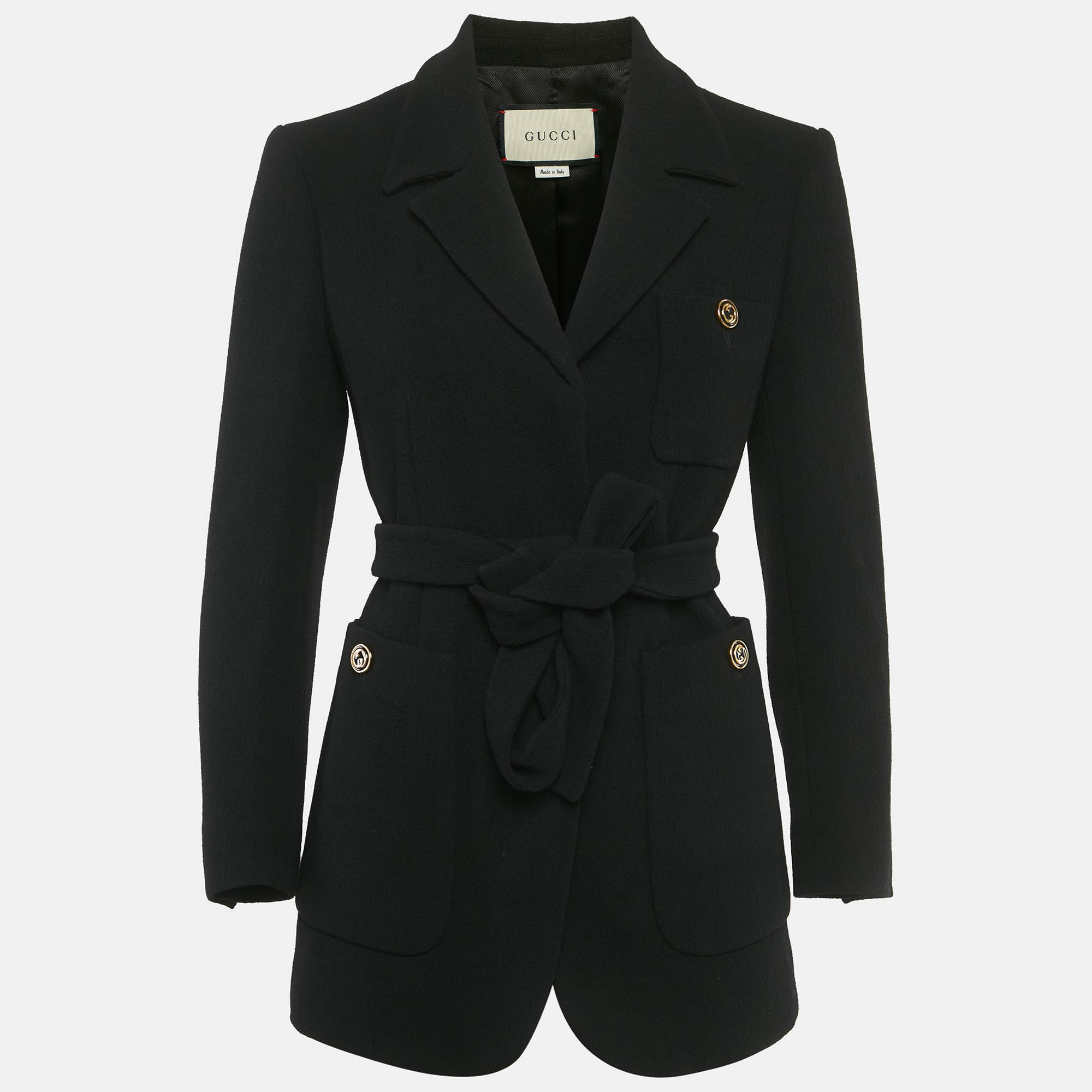 Pre-owned Gucci Black Wool Belted Jacket S