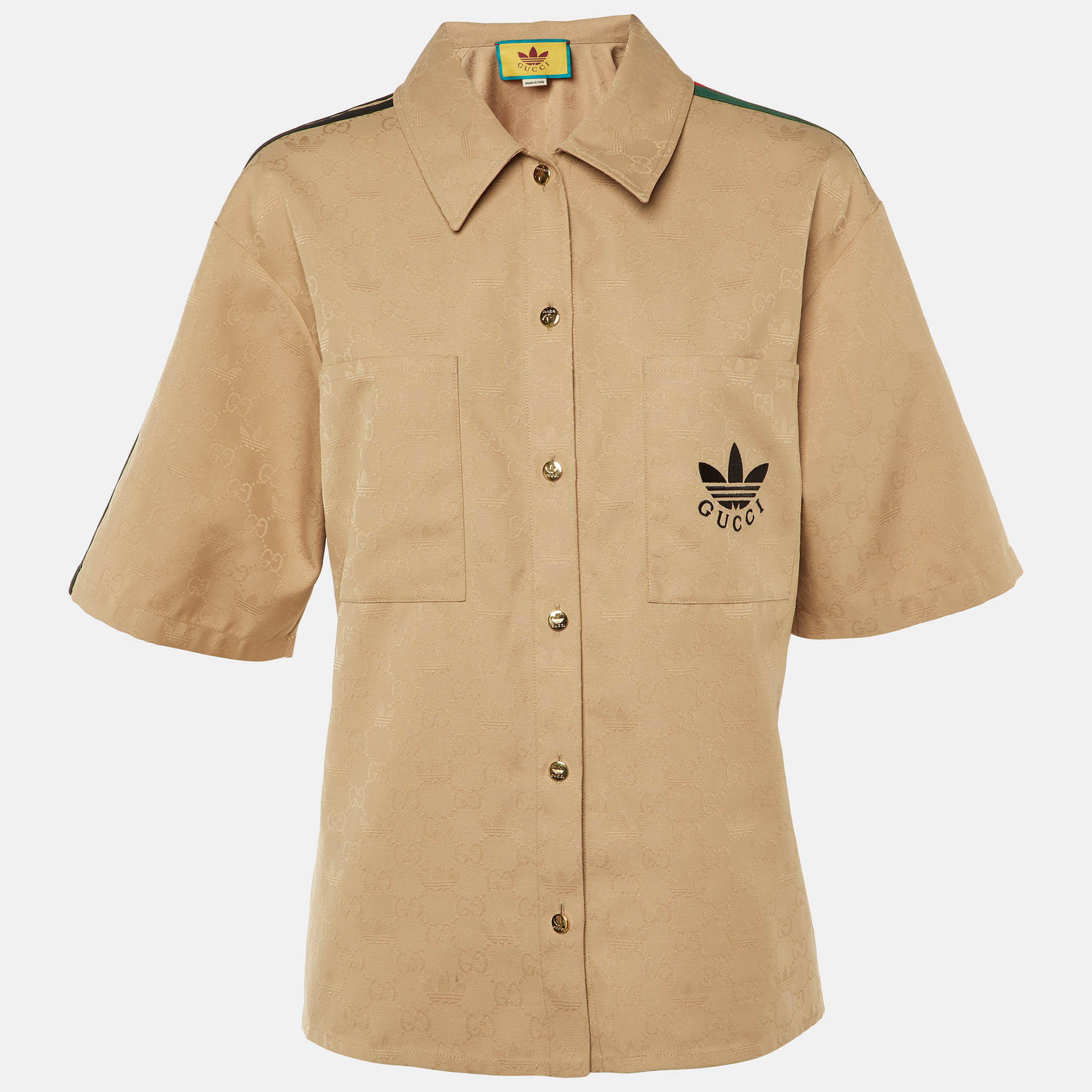 

Gucci X Adidas Beige GG Trefoil Jacquard Button Front Shirt L