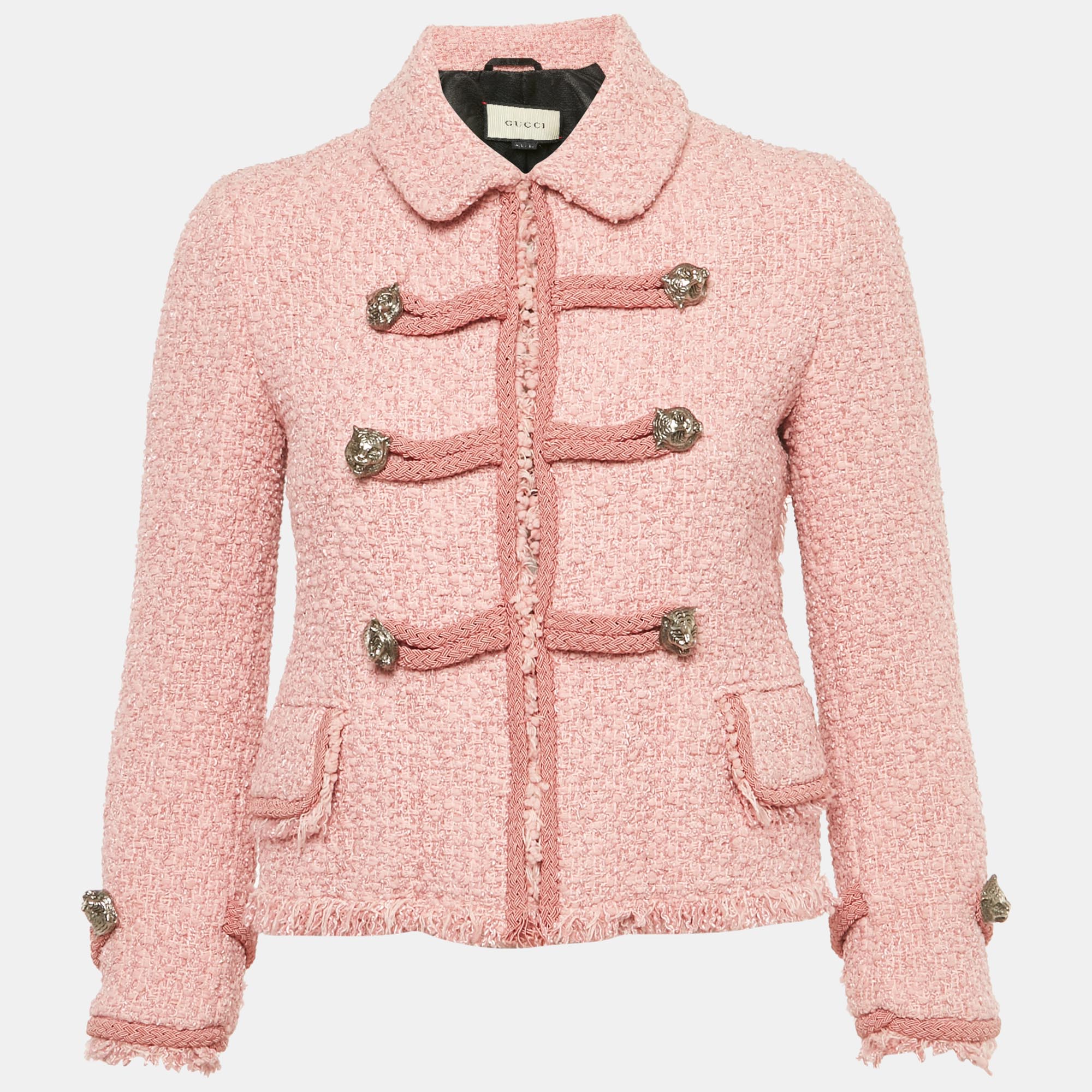 Pre-owned Gucci Pink Tweed Button Front Jacket S