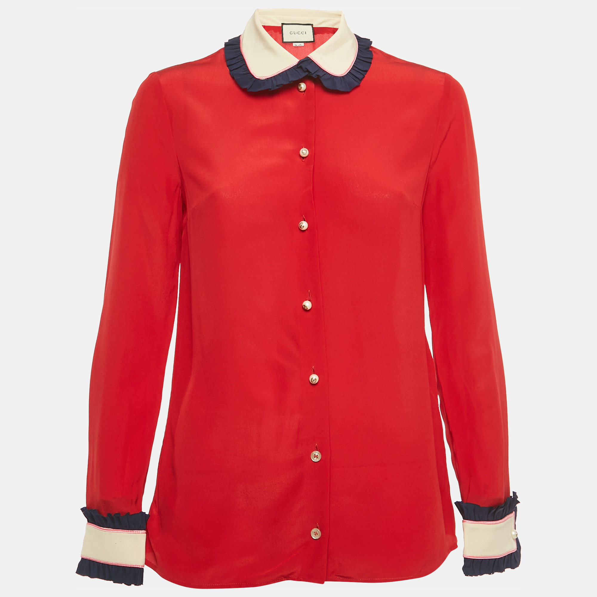 

Gucci Red Silk Contrast Collar Detail Shirt S
