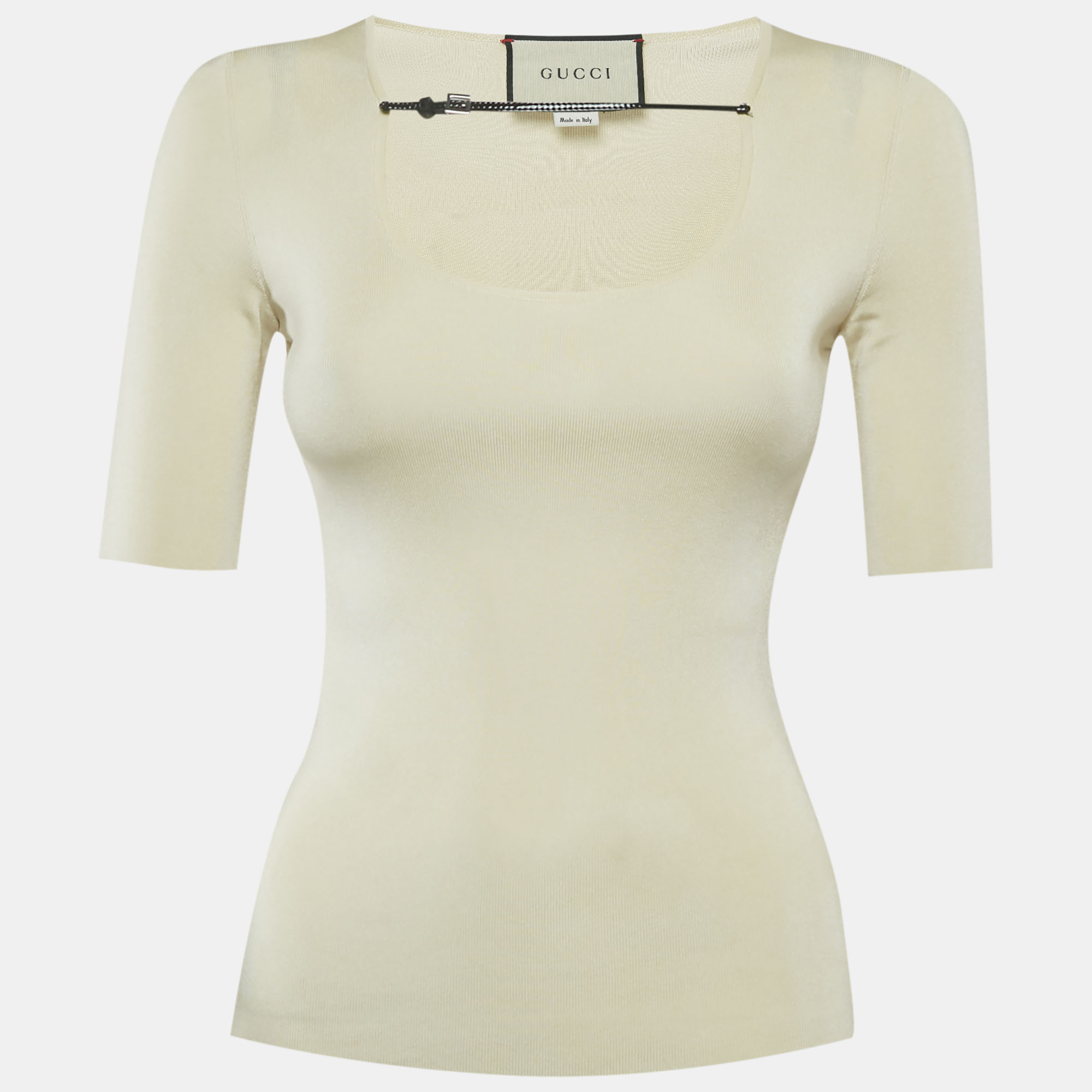 

Gucci Beige Leather Trim Stretch Knit Top XS