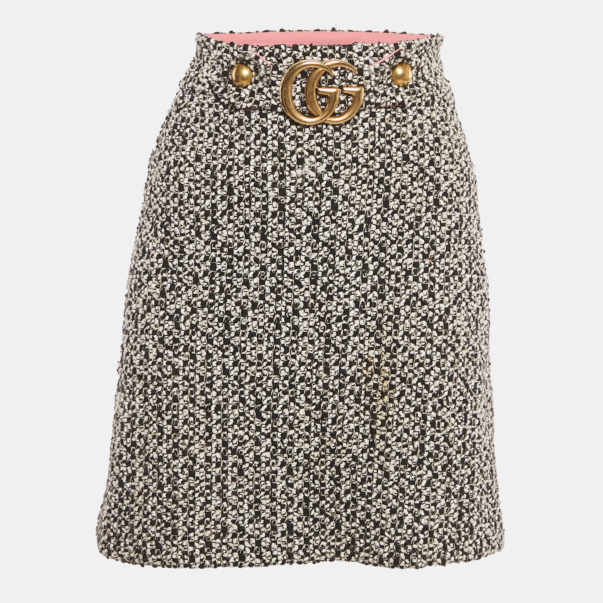 

Gucci Black/White Tweed GG Logo Metal Detail Mini Skirt S