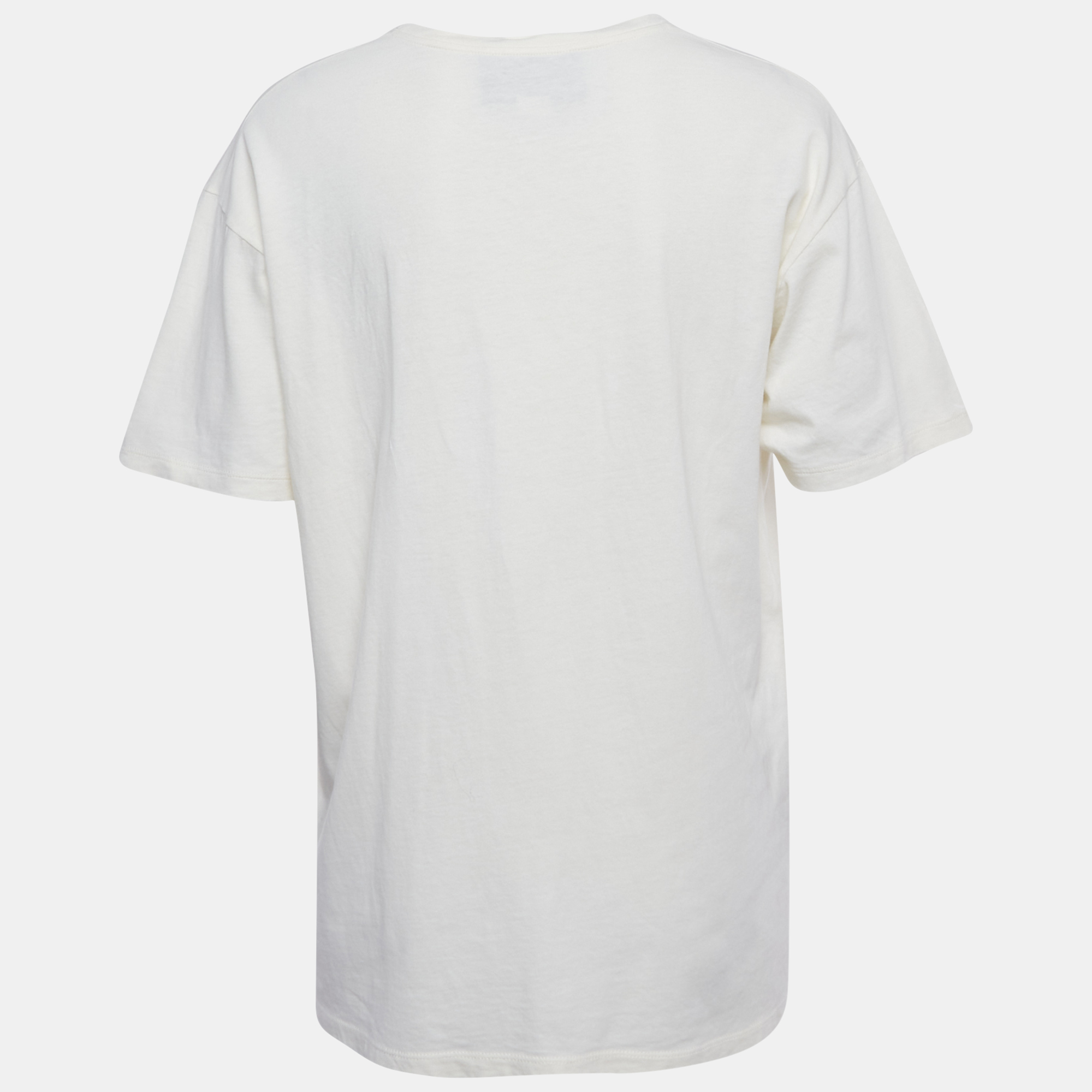 Pre-owned Gucci Cream Logo Glitter Print Jersey T-shirt S In White