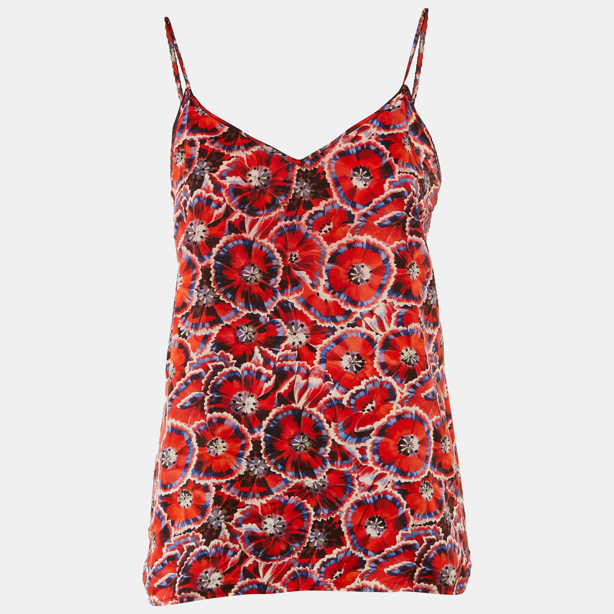 

Gucci Red Poppy Print Silk Camisole Top M