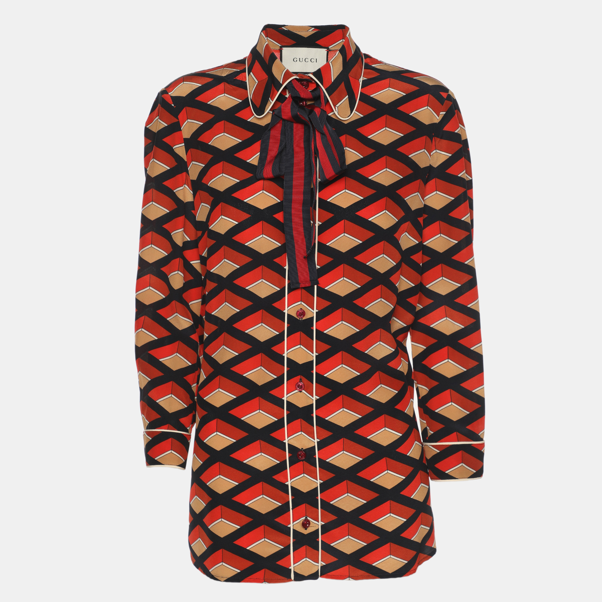 

Gucci Multicolor Rhombus Print Crepe Long Sleeve Tops M