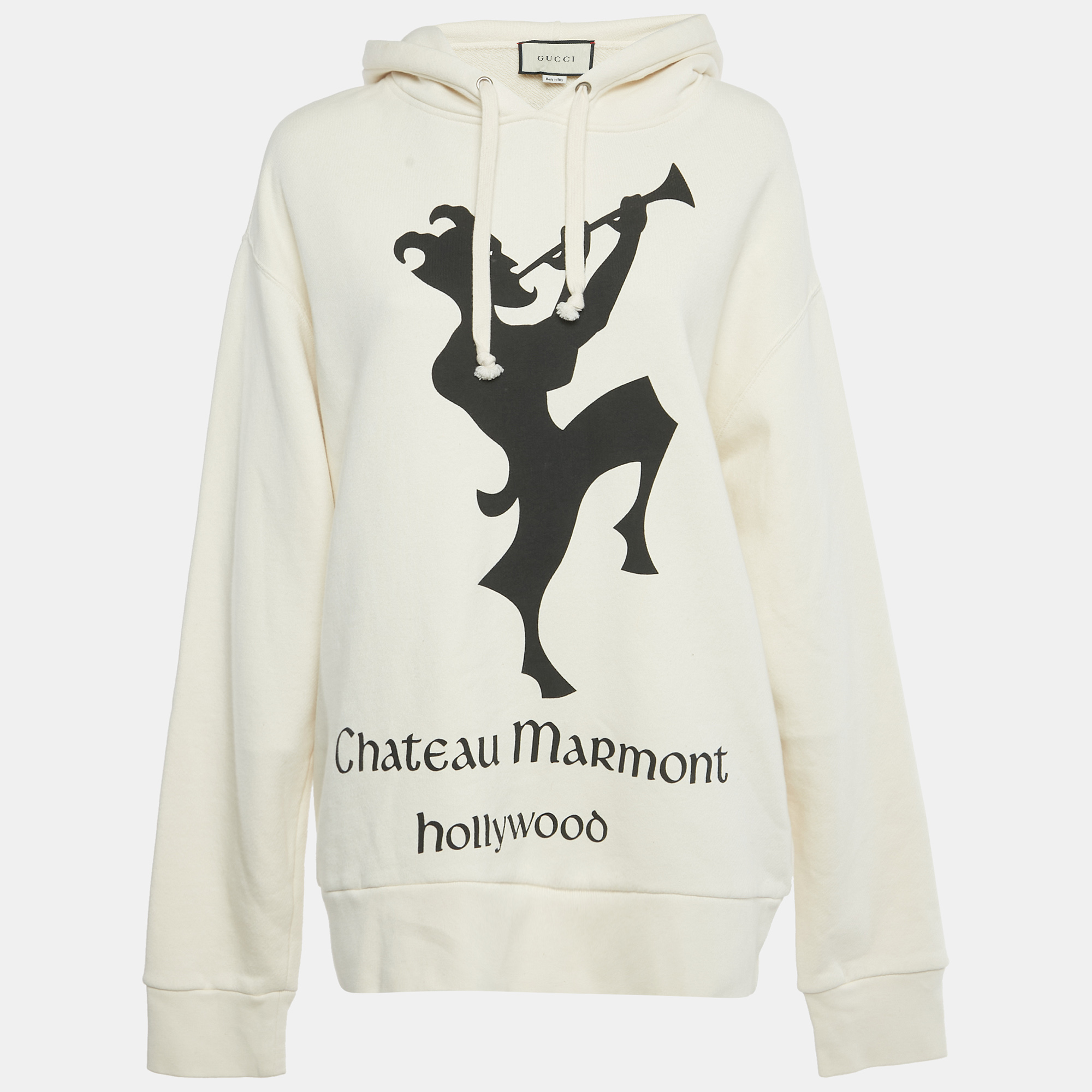 Pre-owned Gucci Cream Chateau Marmont Hollywood Print Cotton Hoodie Xl In White
