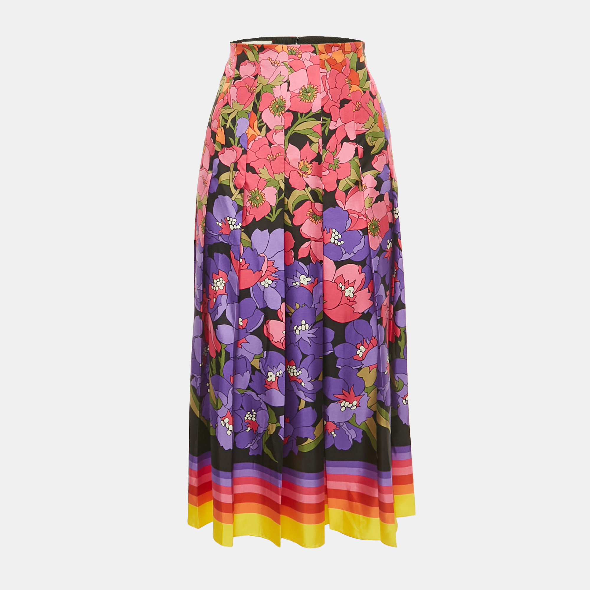 

Gucci Pink/Purple Floral Print Silk Pleated Midi Skirt M