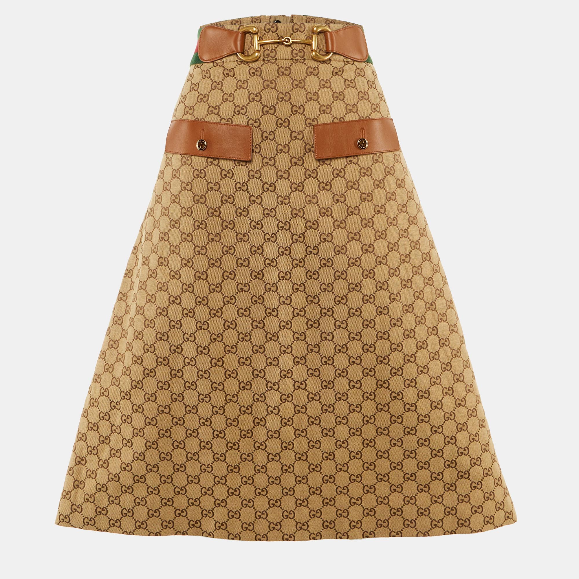 Pre-owned Gucci Brown Gg Canvas Midi Skirt L
