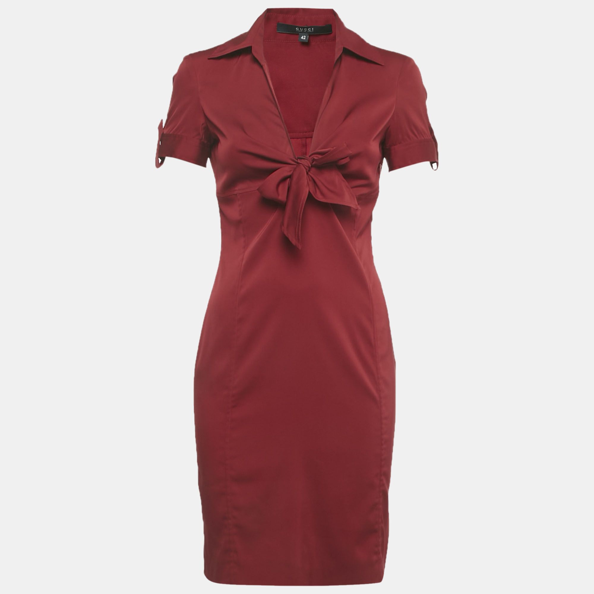GUCCI Pre-owned Red Satin Silk Knotted Mini Dress M