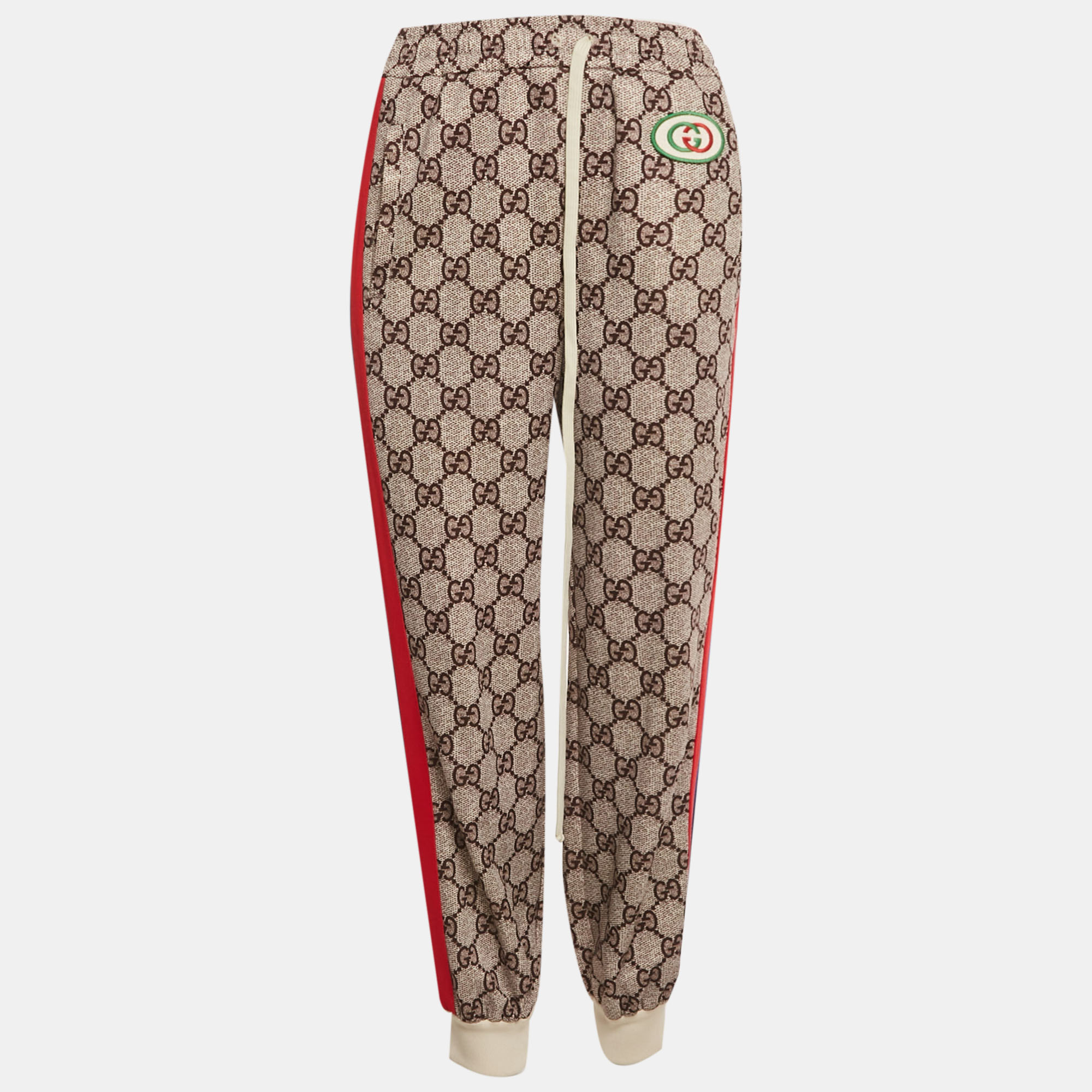 Pre-owned Gucci Beige Gg Supreme Print Cotton Joggers Xs In Sand