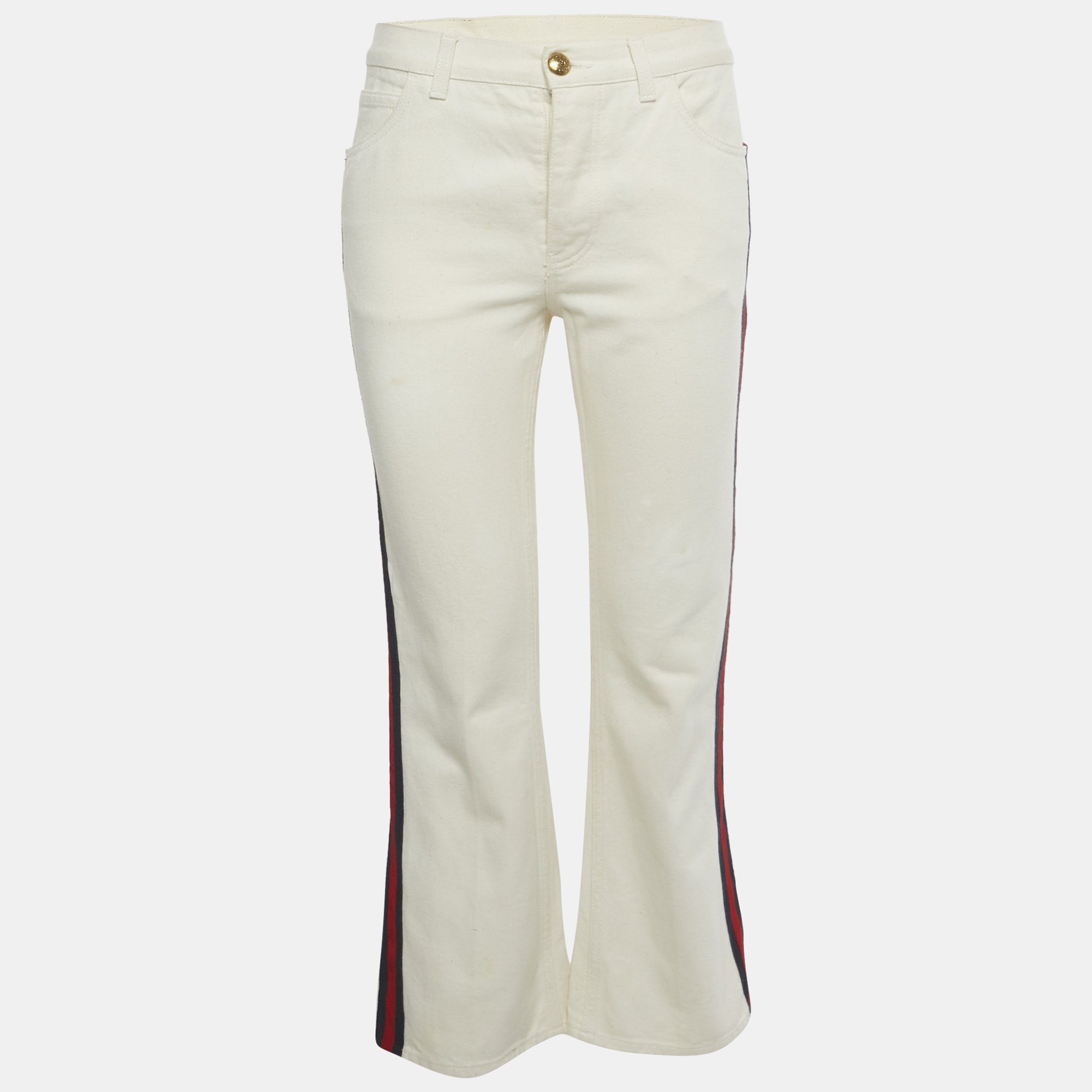 

Gucci Beige Web Trim Denim Hypnotism Jeans S/Waist 28", White