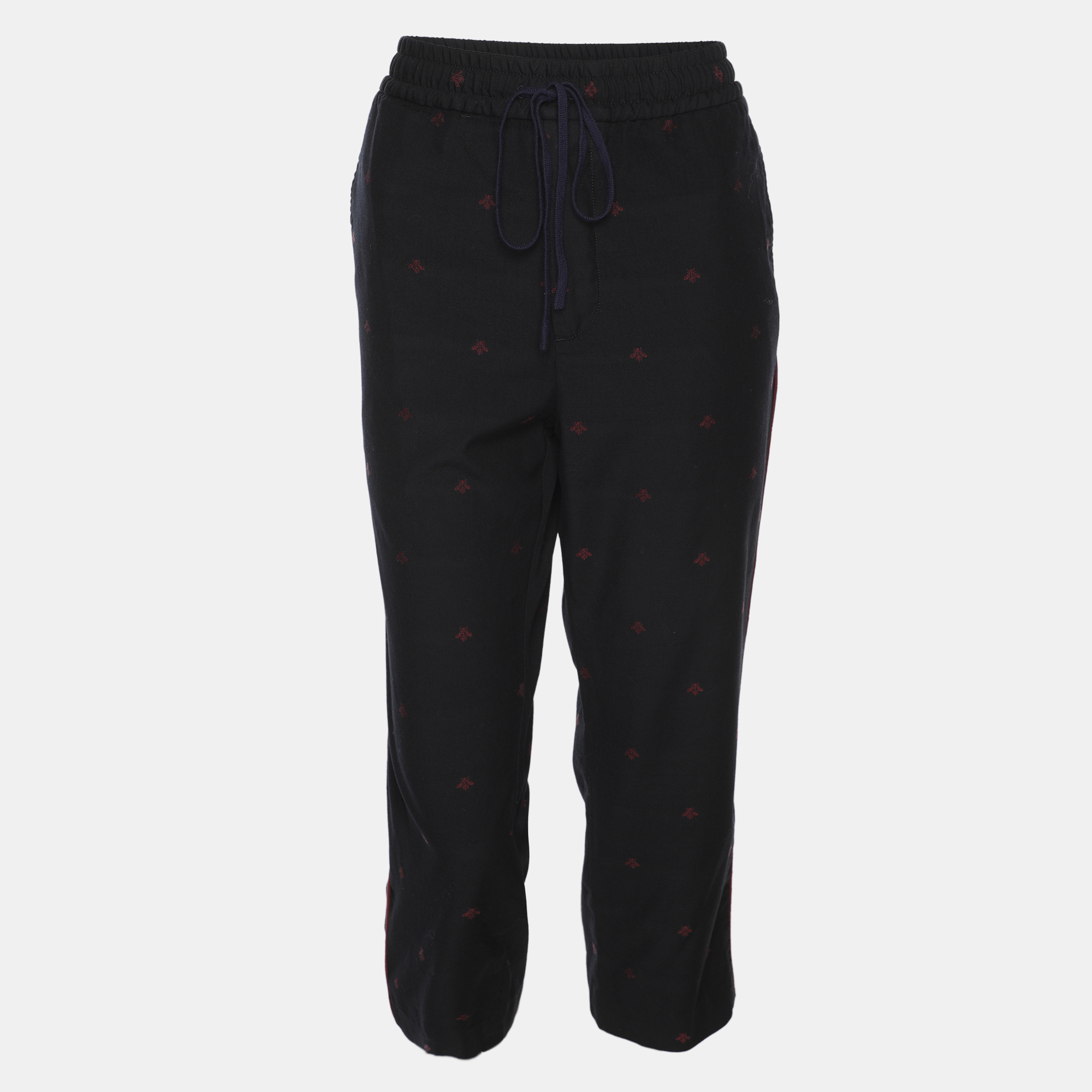 

Gucci Black Wool Contrast Trim & Bees Detailed Gabardine Pants M