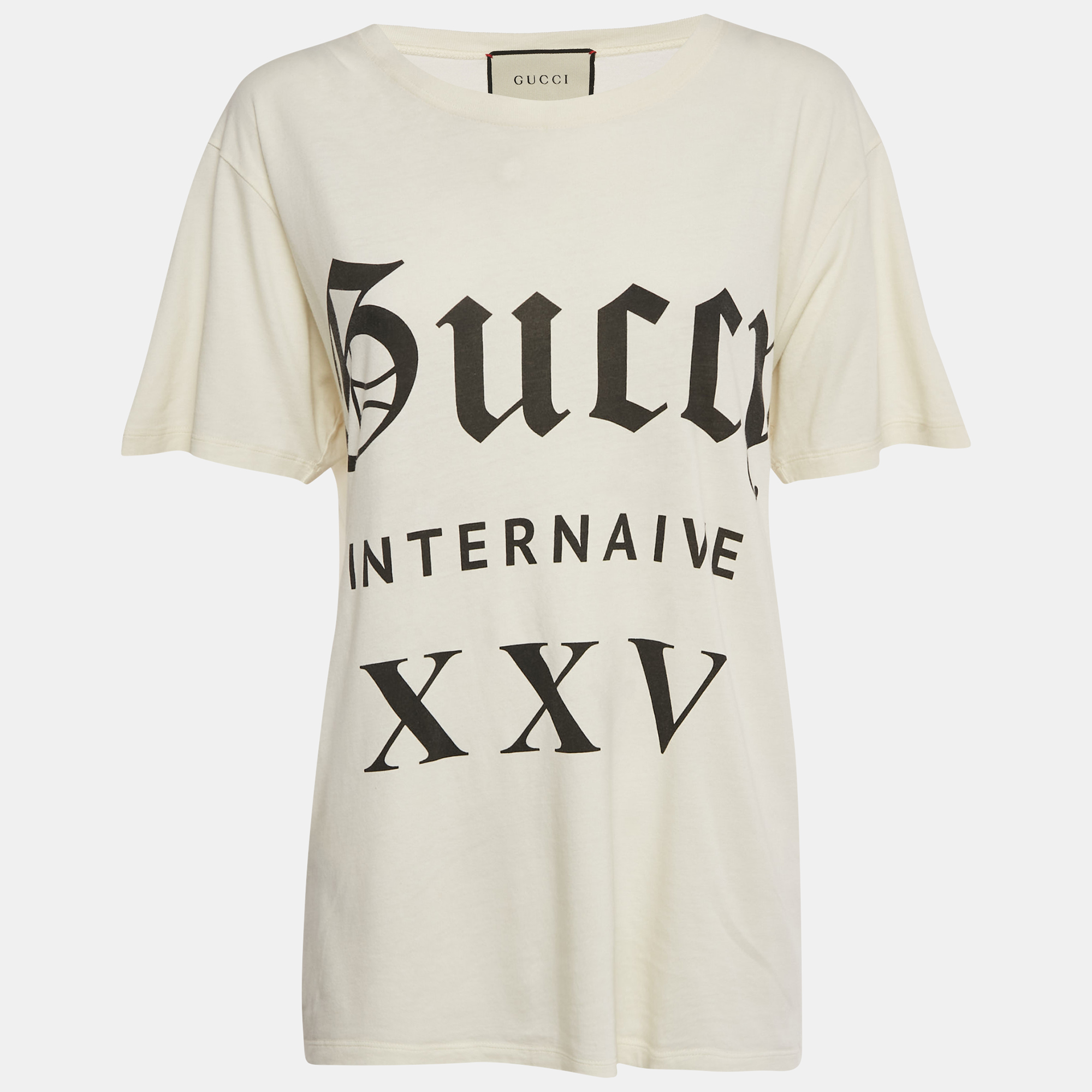 GUCCI Pre-owned Cream Printed Jersey T-shirt M In White