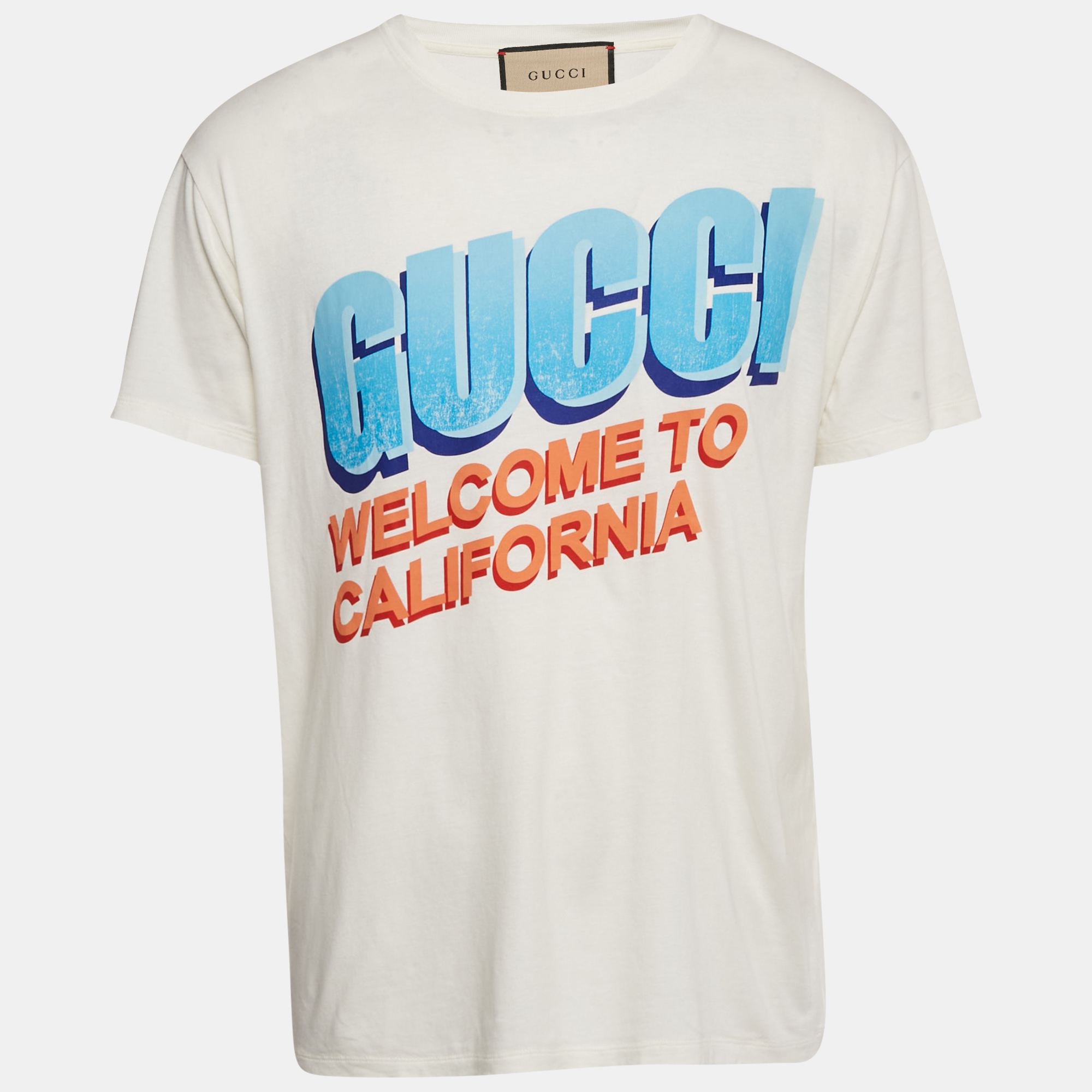 Pre-owned Gucci White Printed Jersey Crewneck T-shirt S