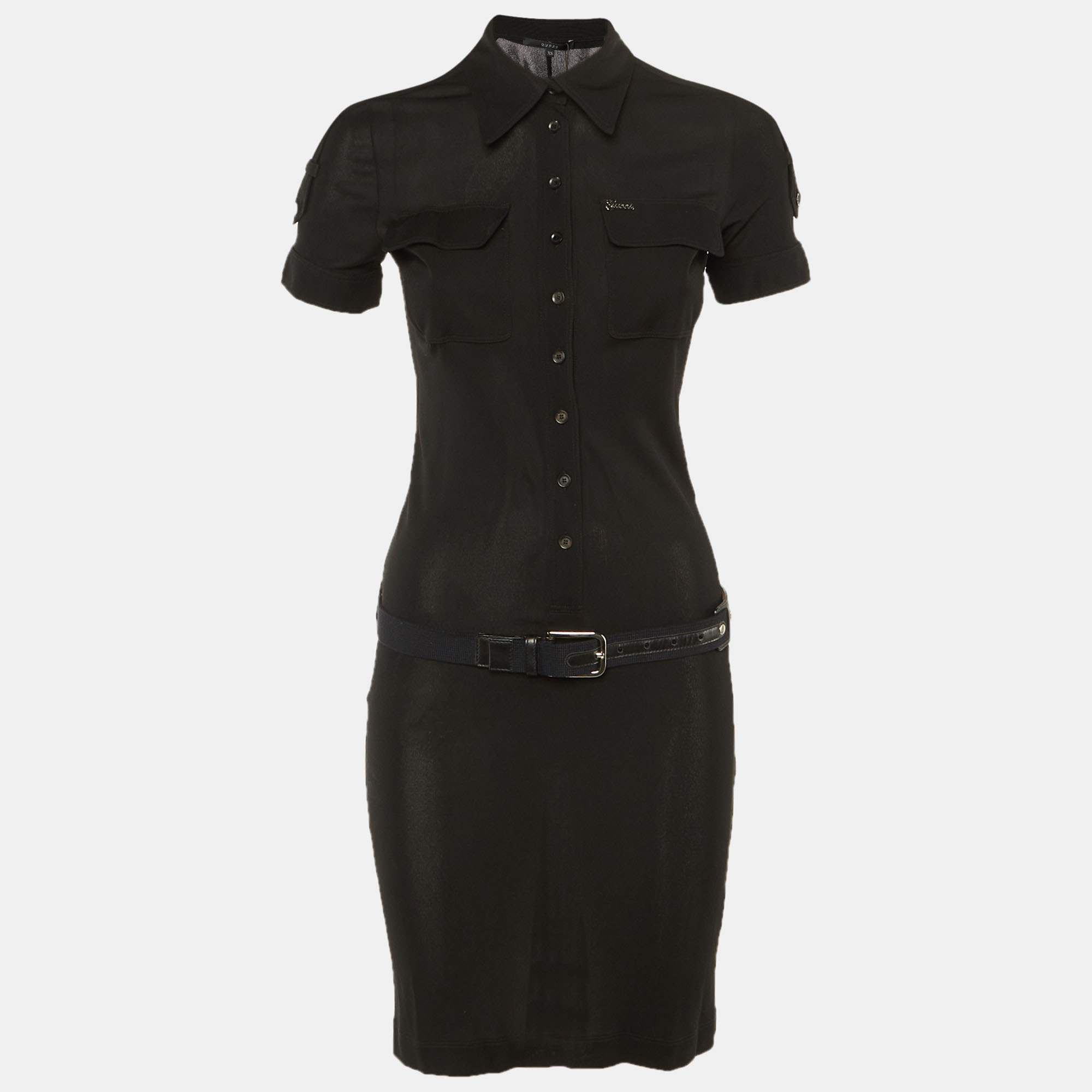 Click to view more detailed imagery on our partner's website Pre-owned Gucci Black Jersey Pocket Front Mini Dress Xs