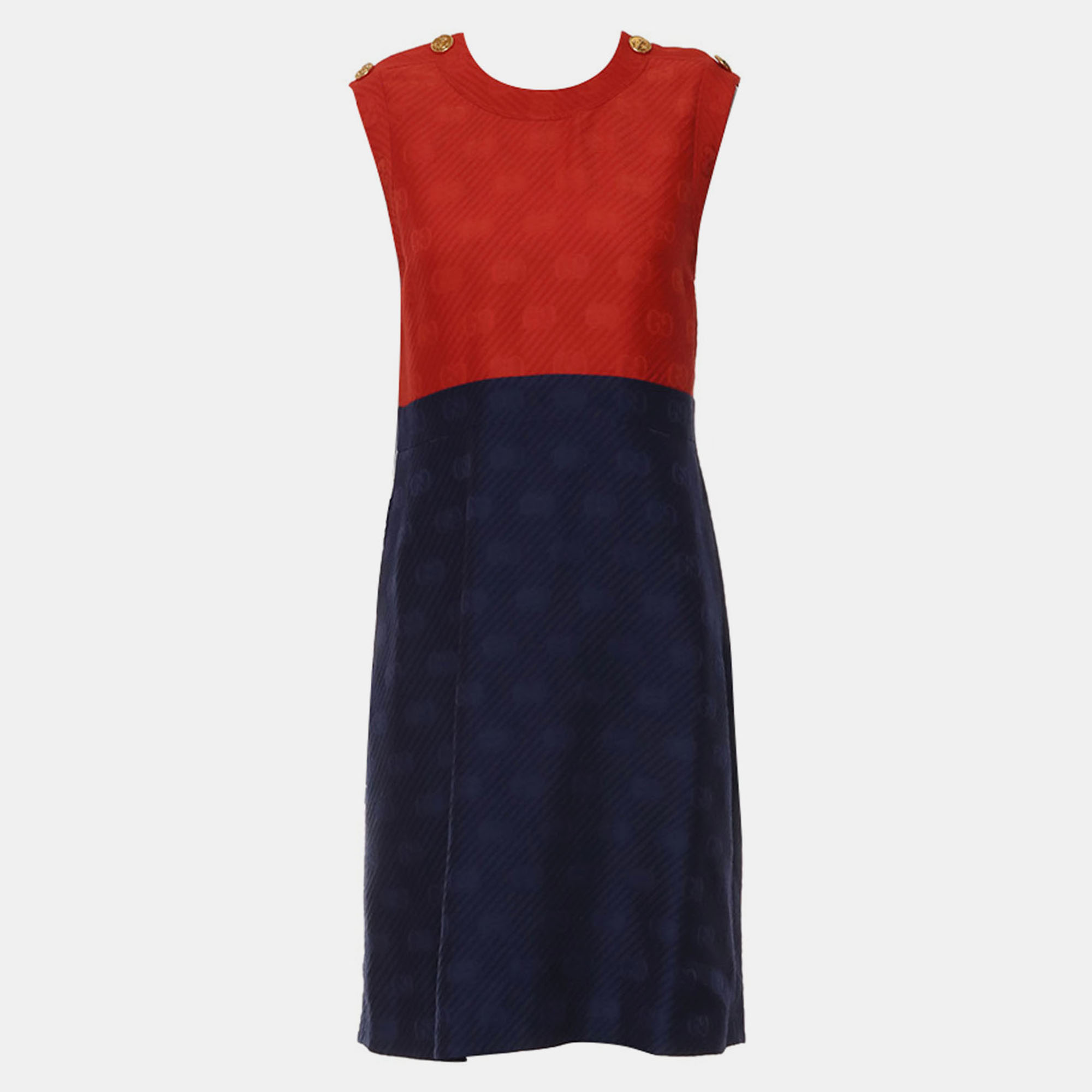 

Gucci Blue/Red Silk Wool Textured Two Tone Sleeveless Dress
