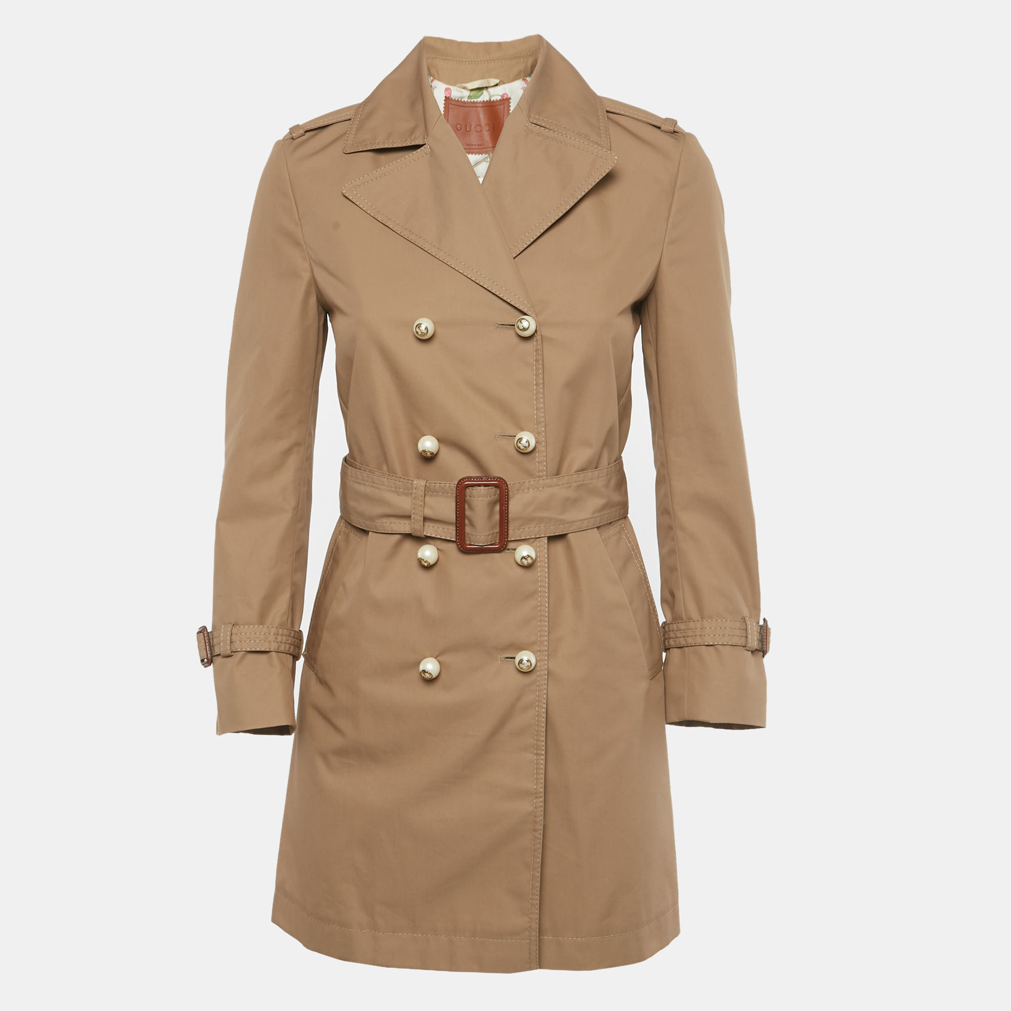 

Gucci Beige Gabardine Button Detail Belted Coat S