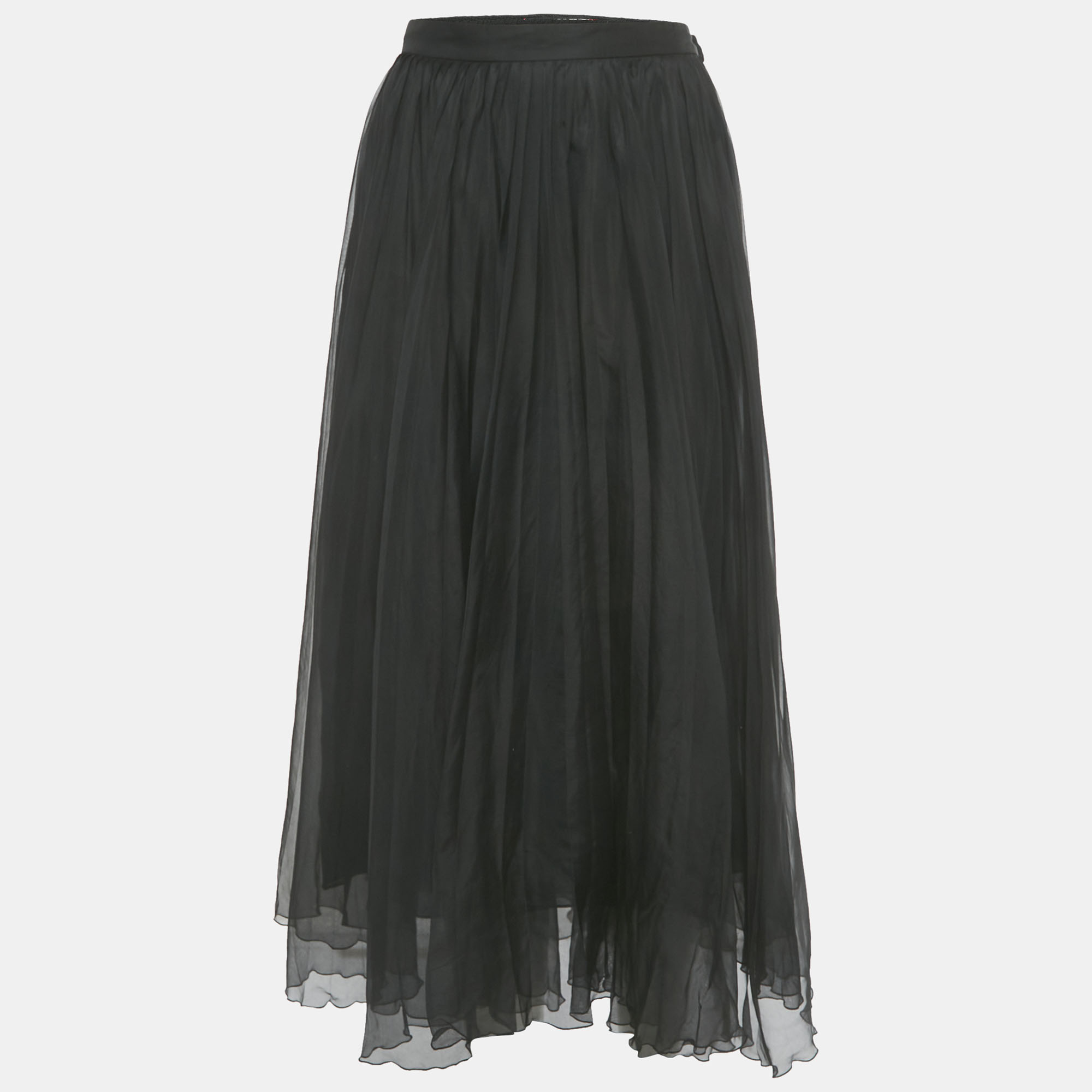 

Gucci Black Silk Gathered Midi Skirt M