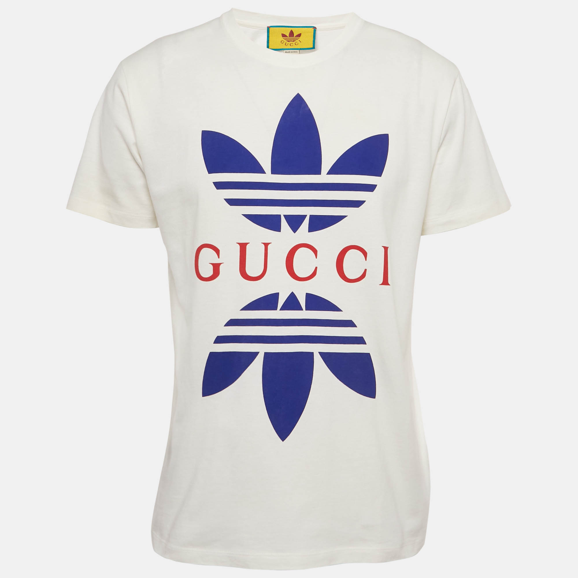 Click to view more detailed imagery on our partner's website Pre-owned Gucci X Adidas White Logo Print Cotton Crew Neck T-shirt S