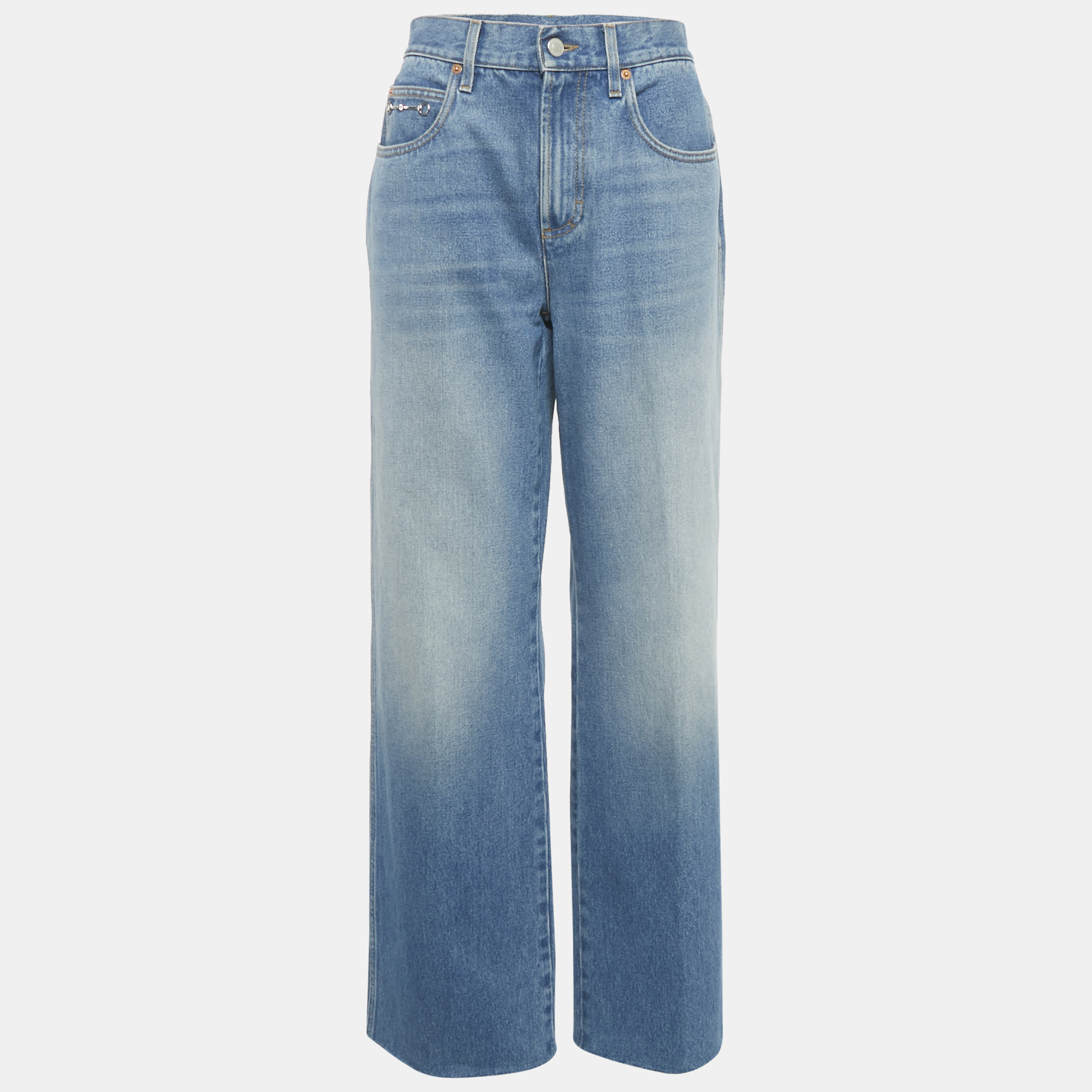 Pre-owned Gucci Blue Denim Horsebit Detail Frayed Hem Jeans M Waist 29"