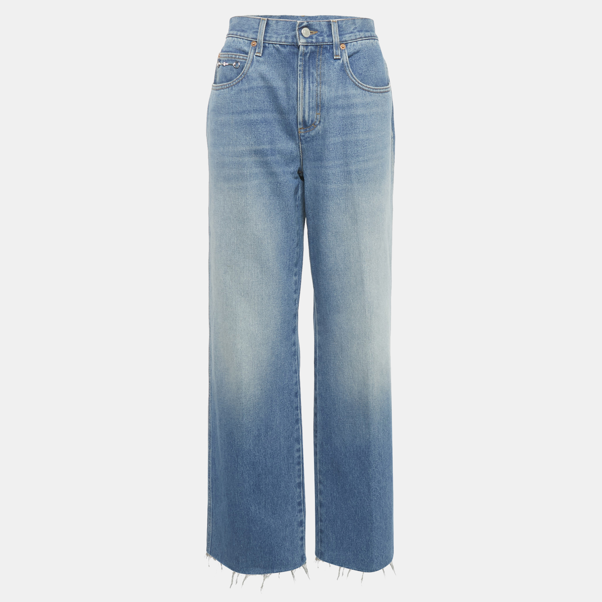 

Gucci Blue Denim Horsebit Detail Frayed Hem Jeans M Waist 29"
